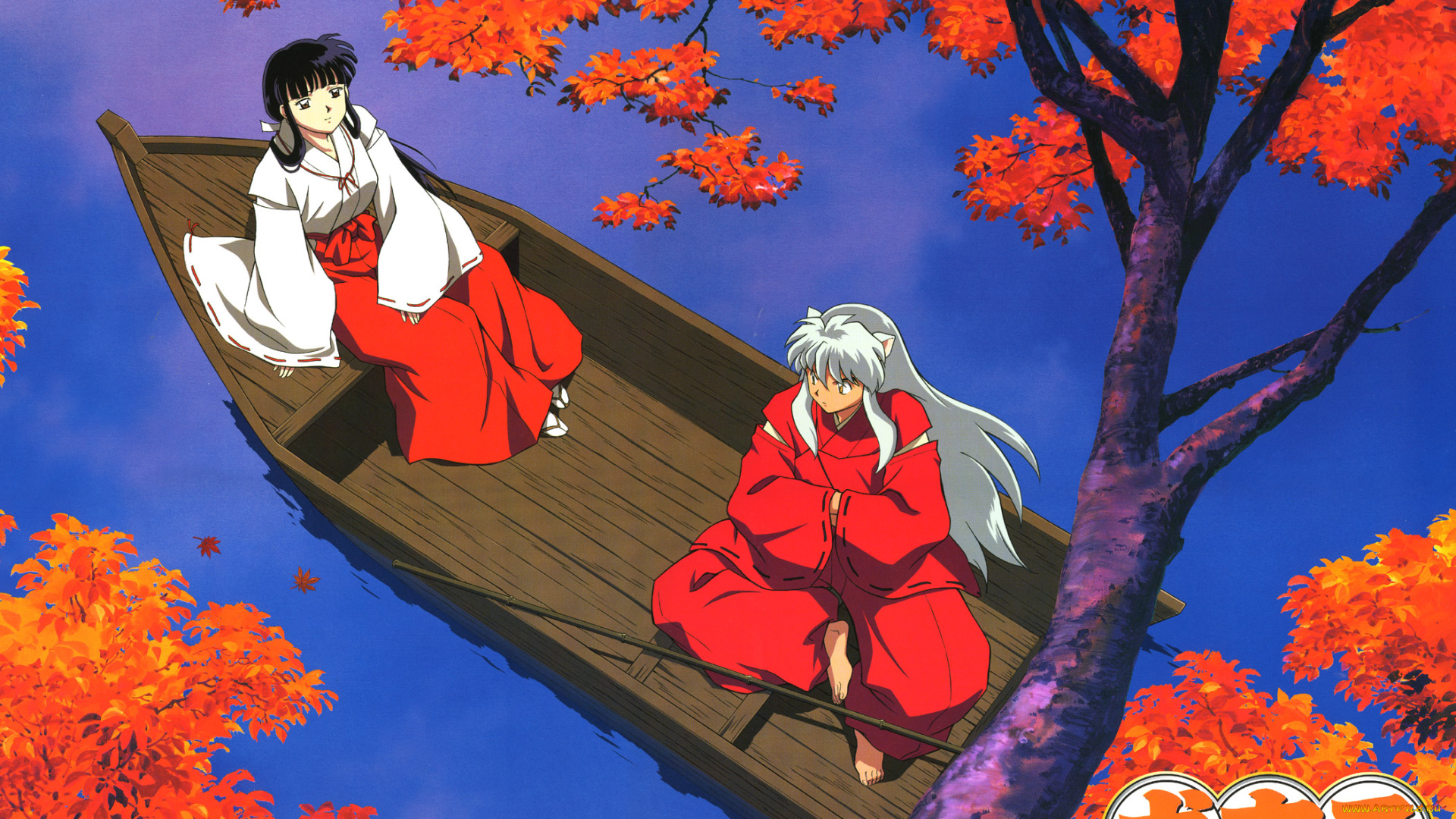 аниме, inuyasha, инуяша, кикио, озеро, лодка