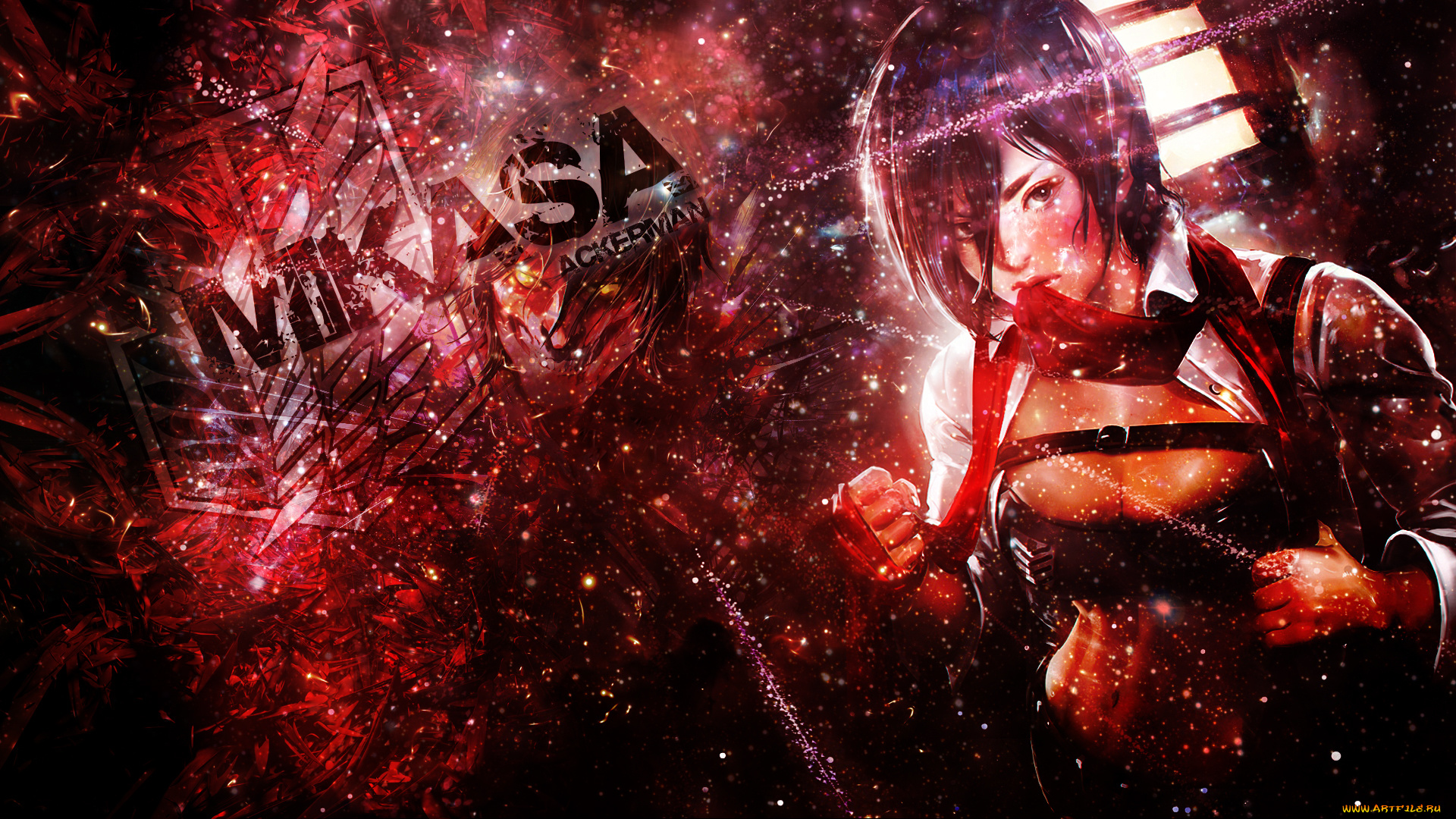 аниме, shingeki, no, kyojin, dinocojv, арт, микаса, акерман, атака, титанов