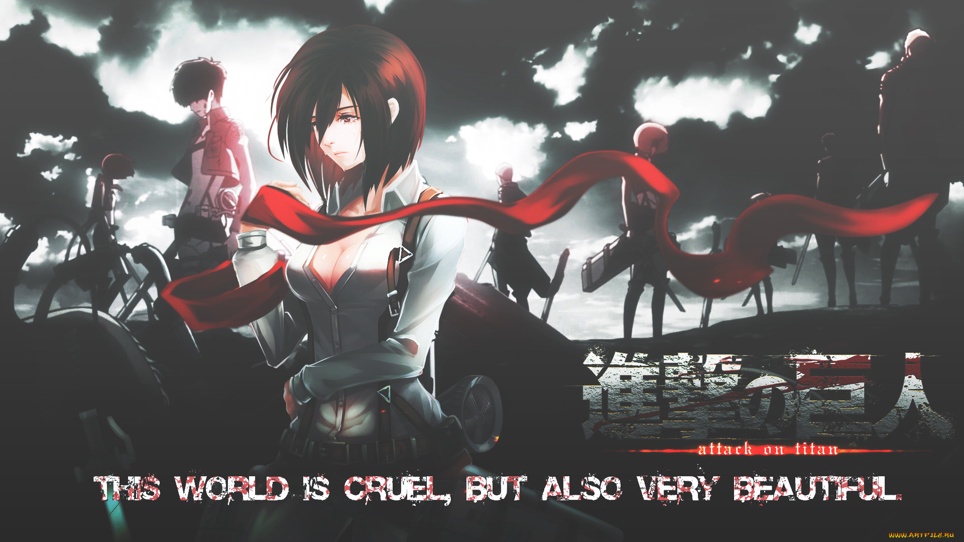 аниме, shingeki, no, kyojin, dinocojv, арт, микаса, атака, титанов