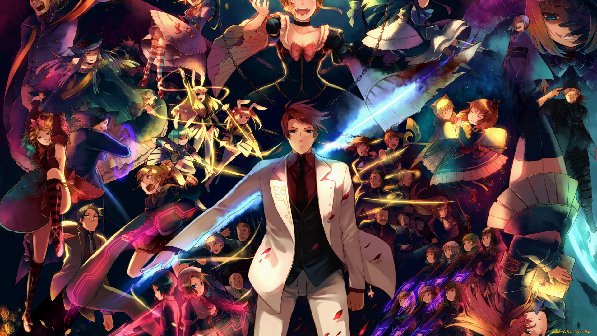 аниме, umineko, no, naku, koro, ni, парень, umineko, no, naku, koro, ni, девушки