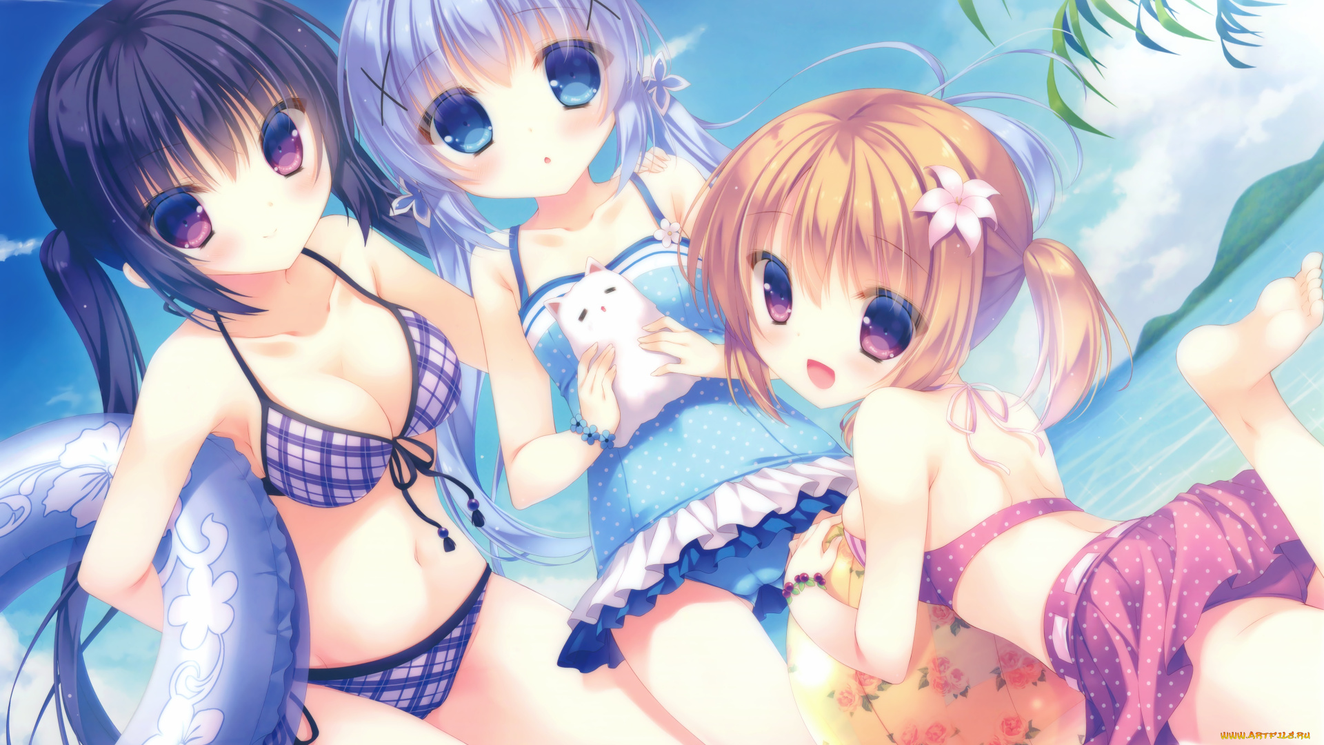 gochuumon, wa, usagi, desu, ka, аниме, unknown, , другое, kafuu, chino, gochuumon, wa, usagi, desu, ka, hoto, kokoa, tedeza, rize, yukie, лето, девушки, арт