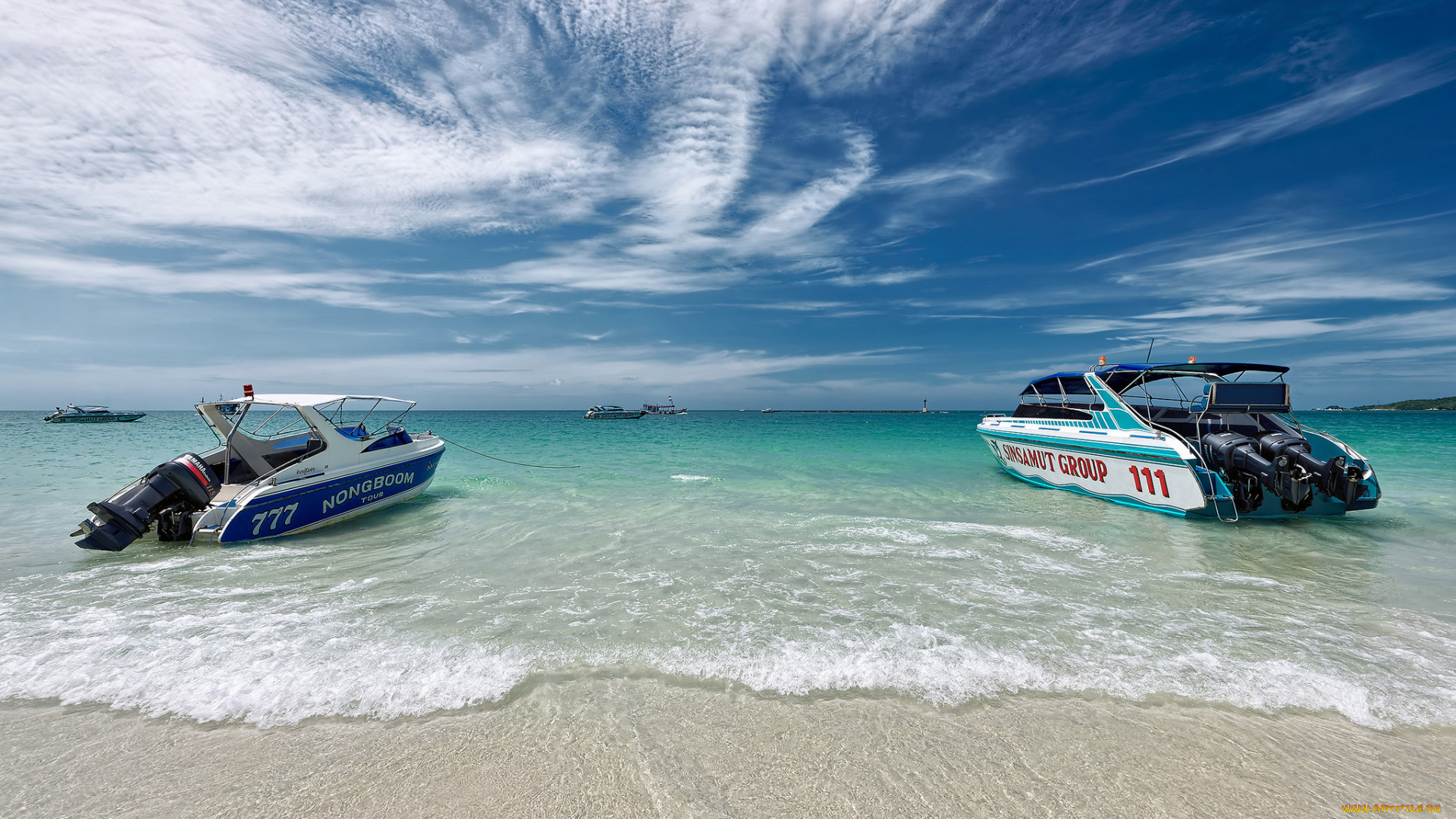 корабли, катера, катер, пляж