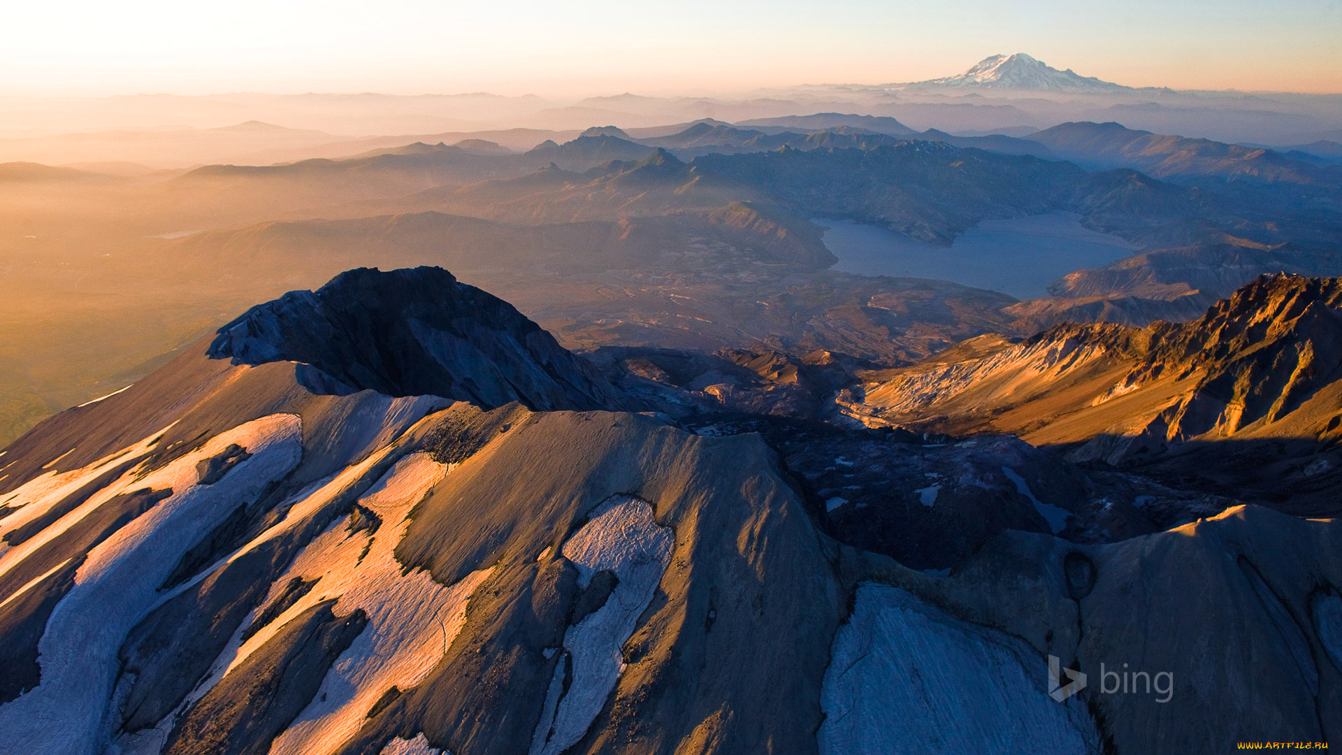 природа, горы, пейзаж, рассвет, озеро, сша, штат, вашингтон, гора, сент-хеленс