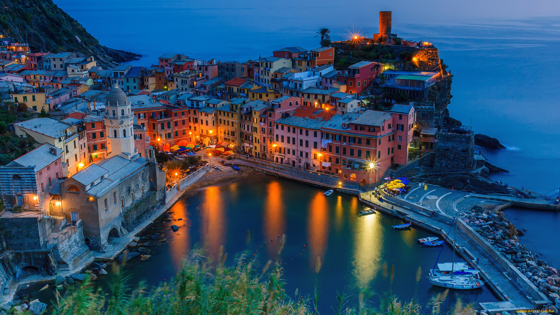 vernazza, города, -, панорамы, бухта, море, поселок
