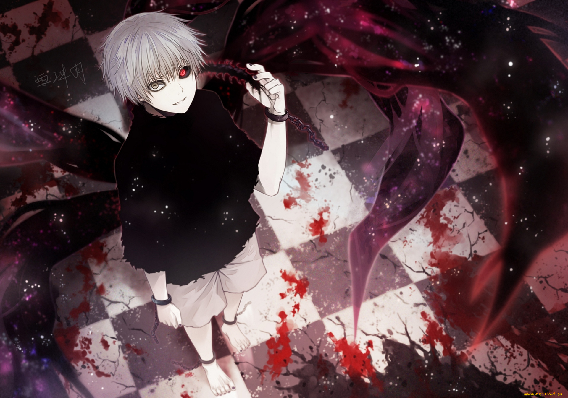аниме, tokyo, ghoul, tokyo, ghoul, арт, кровь, крылья, парень, angel31424, kaneki, ken