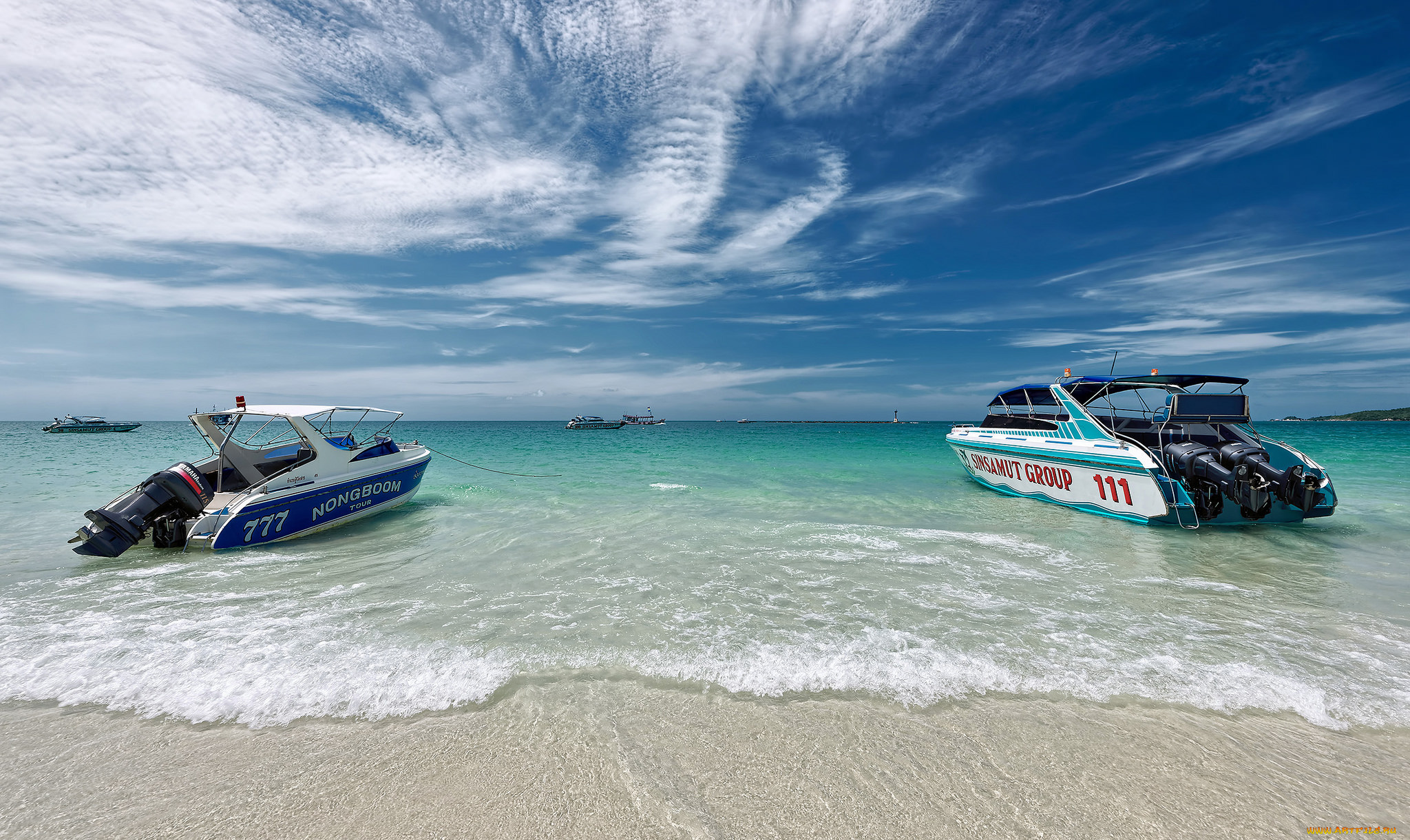 корабли, катера, катер, пляж