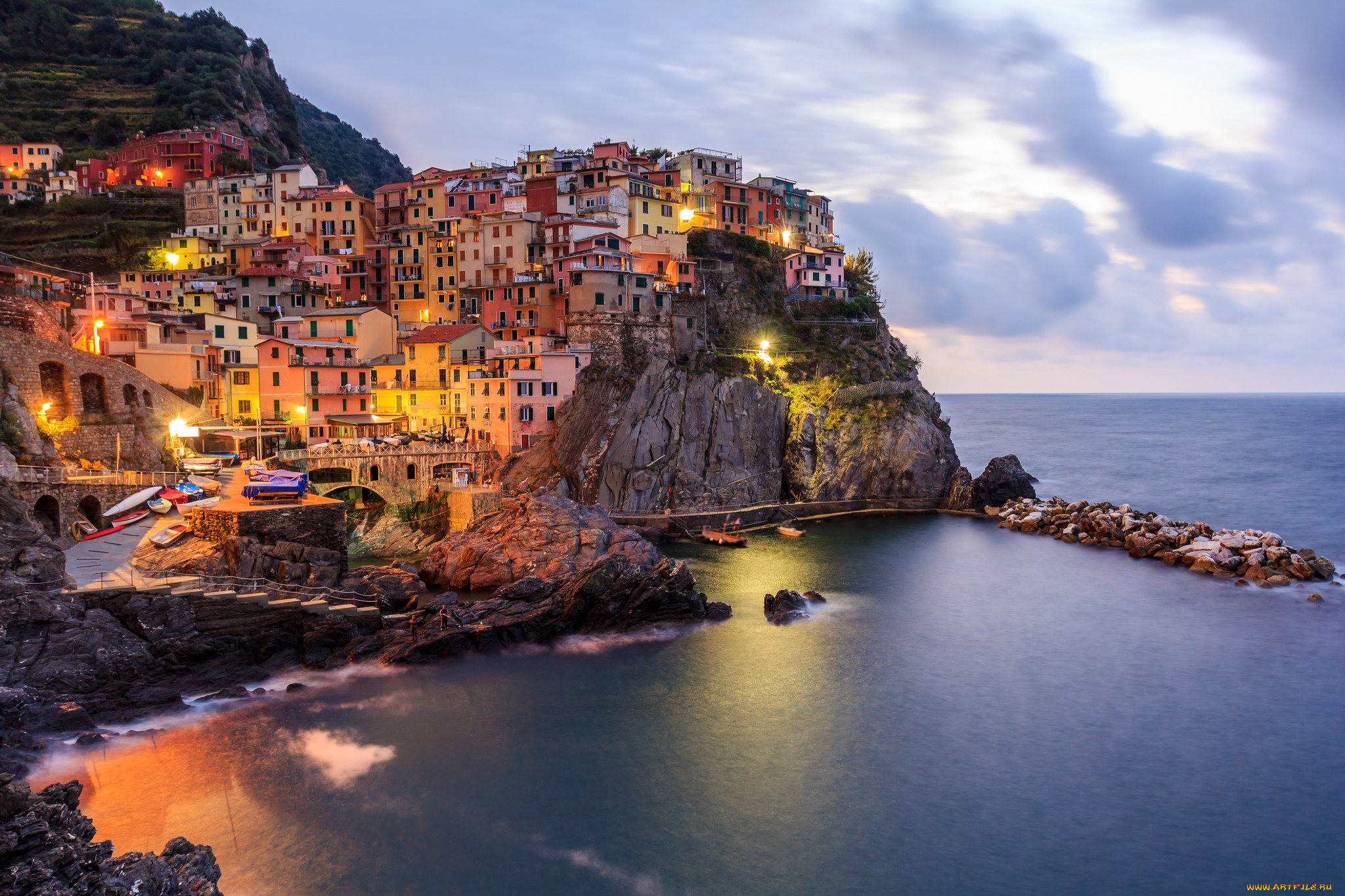 manarola, города, -, пейзажи, скала, поселок, море