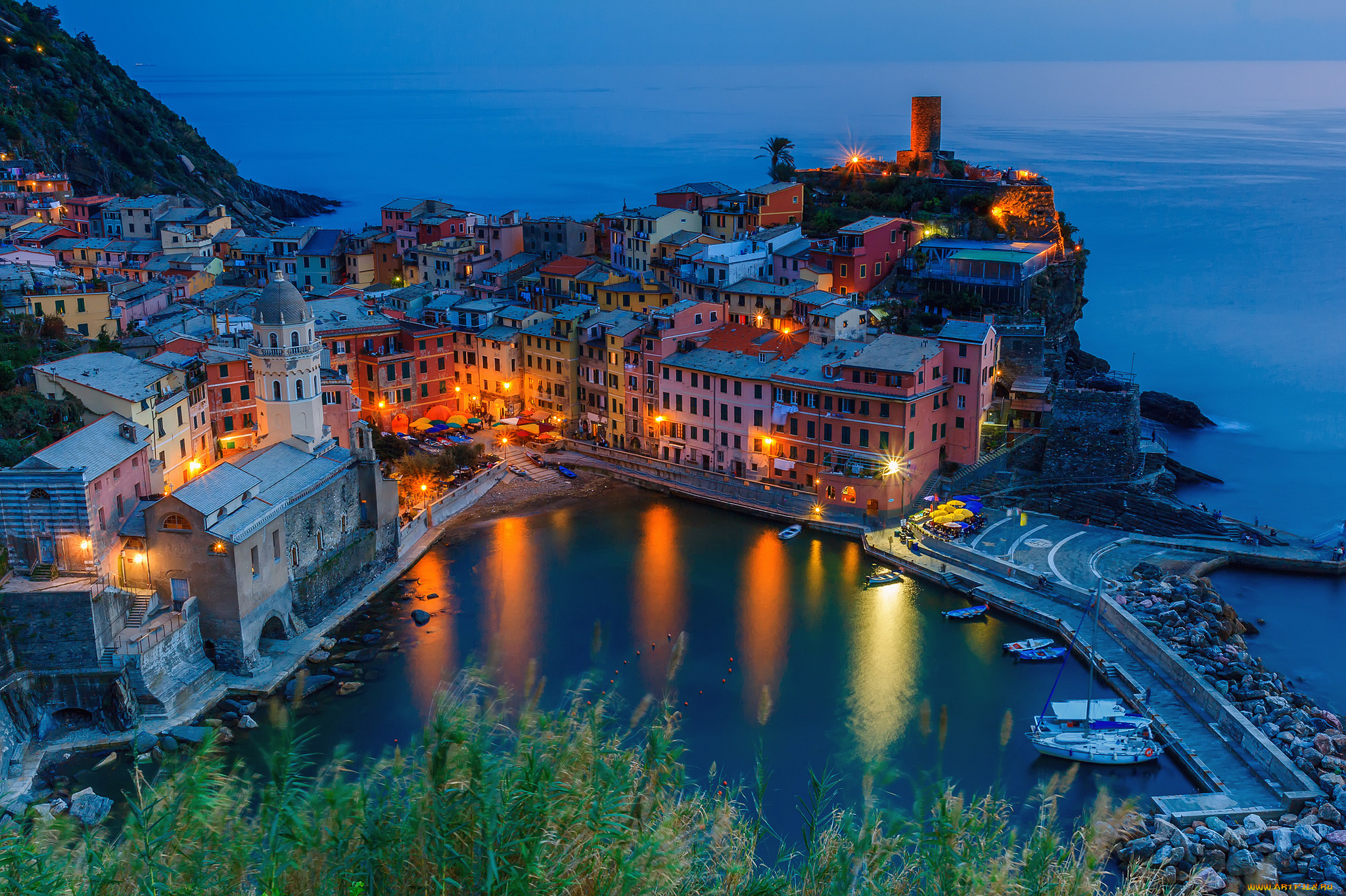vernazza, города, -, панорамы, бухта, море, поселок