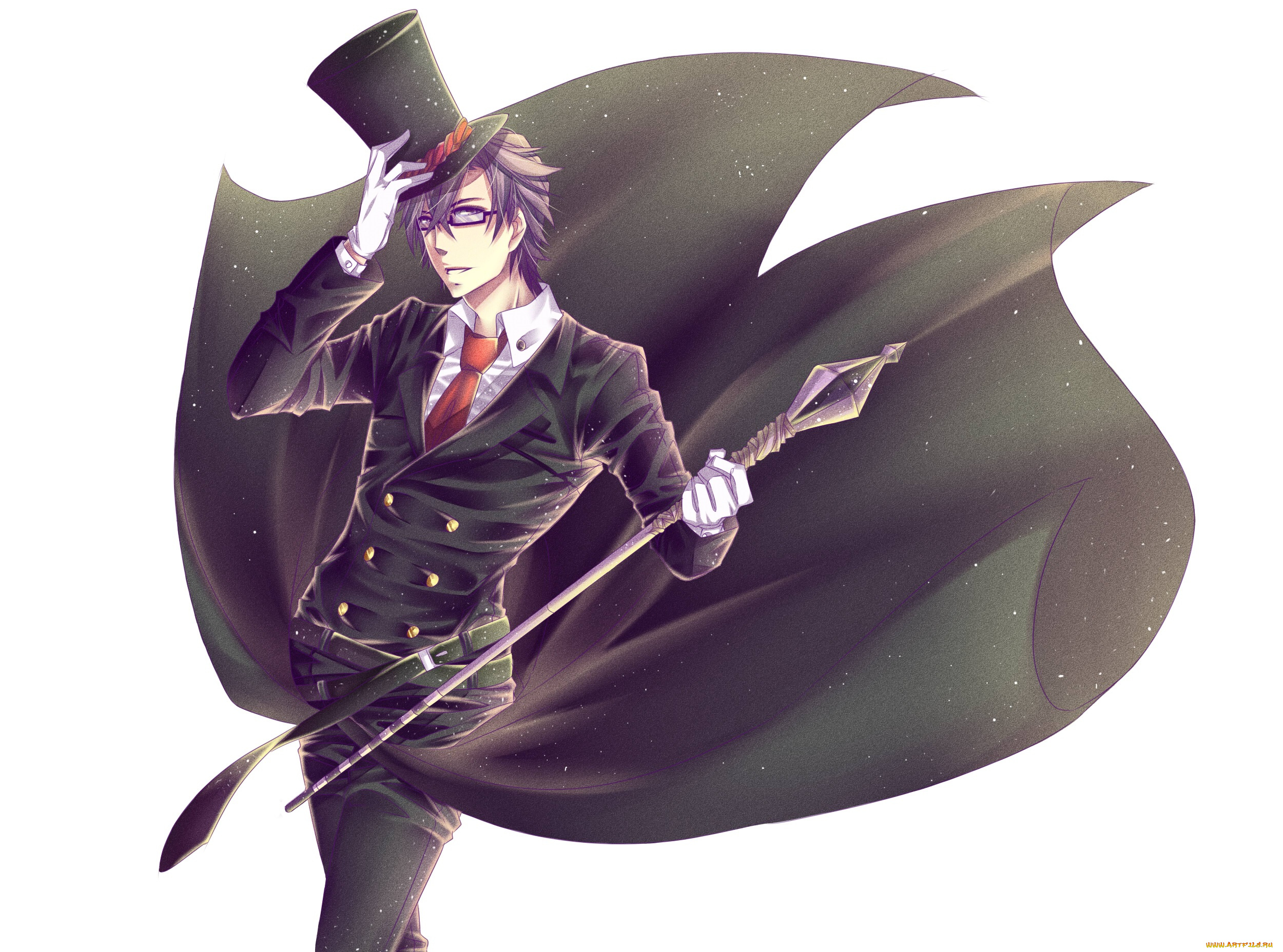 аниме, unknown, , другое, арт, парень, шляпа, плащ
