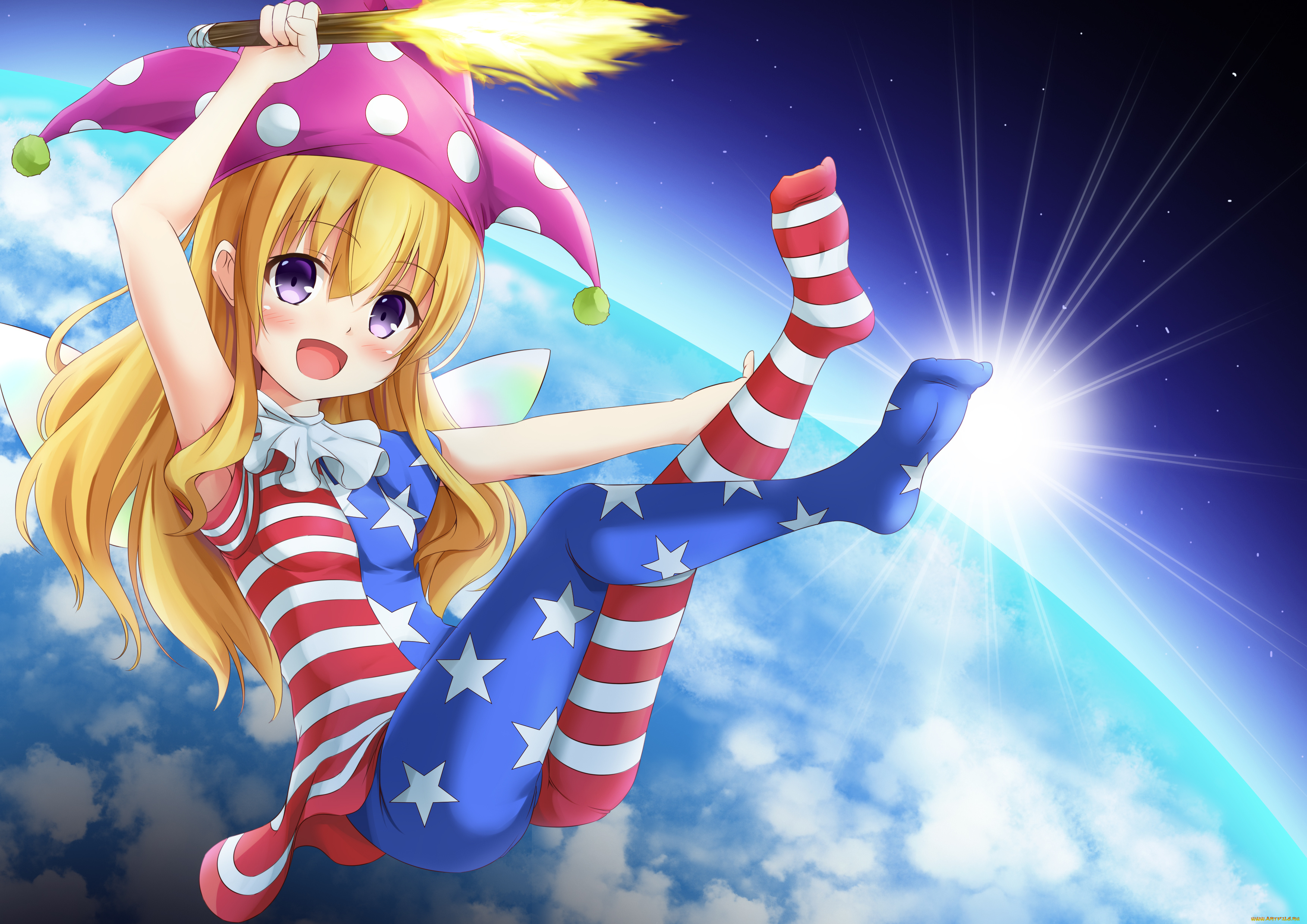 аниме, touhou, девочка, арт, clownpiece