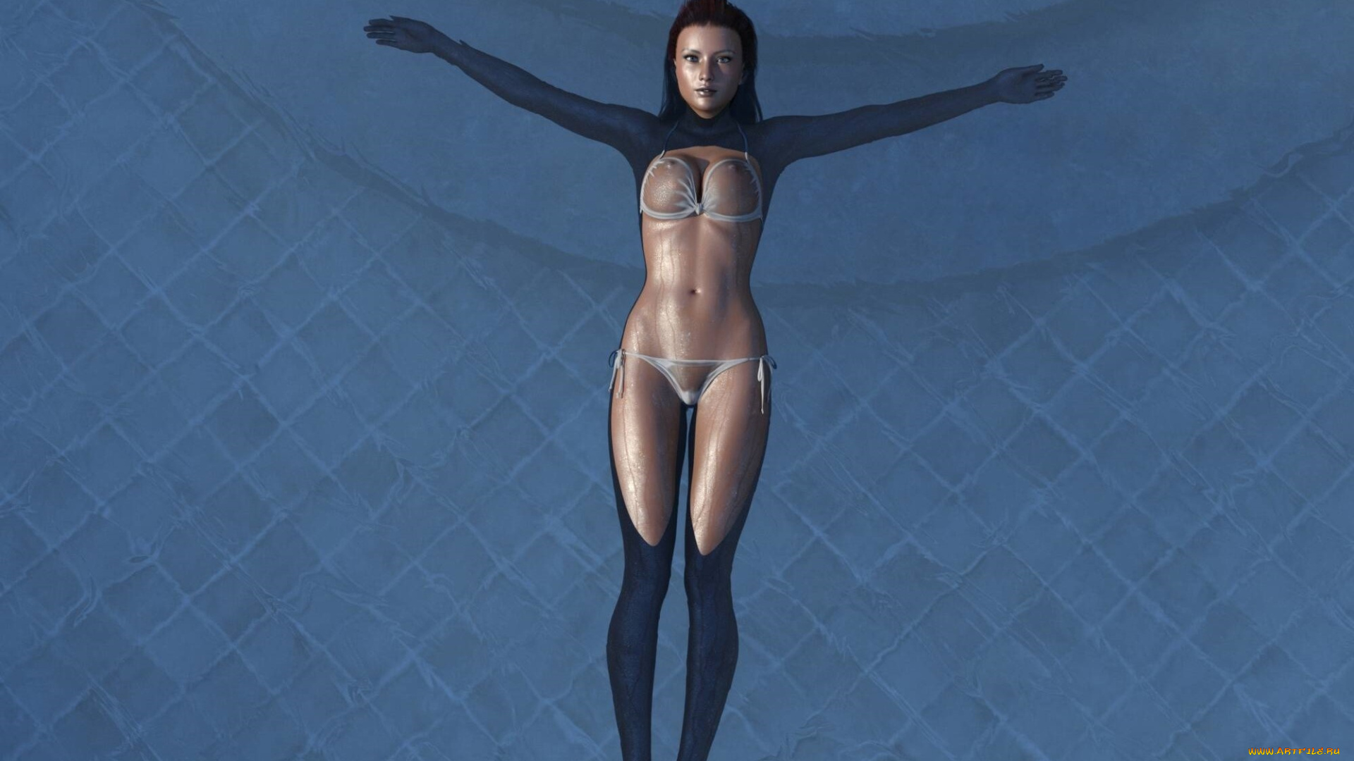 3д, графика, люди, , people, взгляд, девушка, бассейн, фон