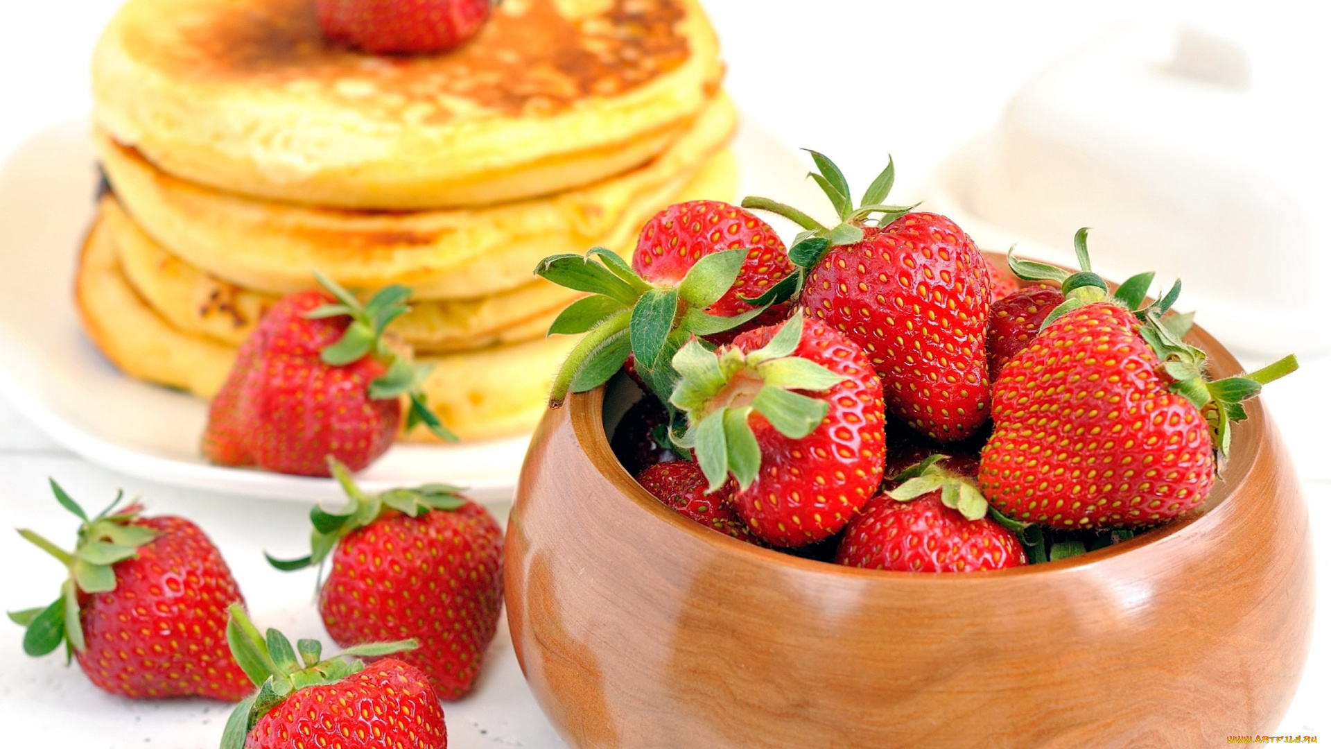 еда, клубника, , земляника, ягоды, блины