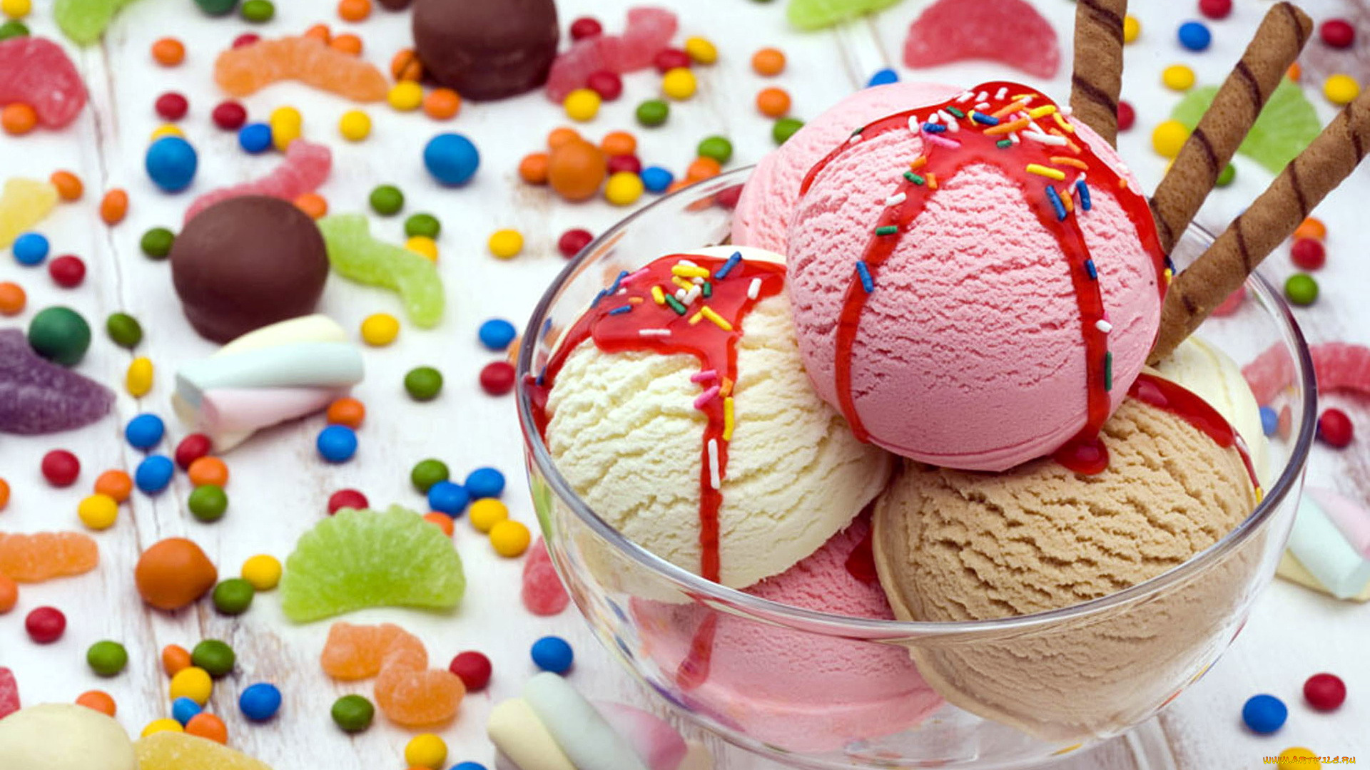 еда, мороженое, , десерты, посыпка, шарики, креманка, сироп