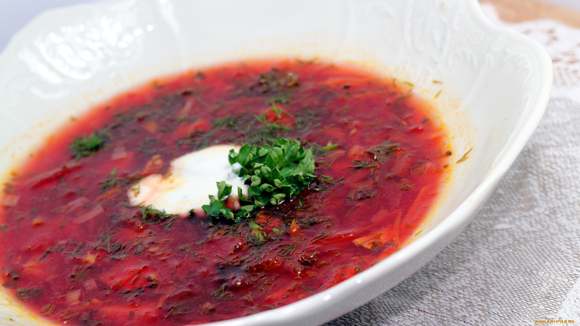 еда, первые, блюда, борщ, зелень, сметана