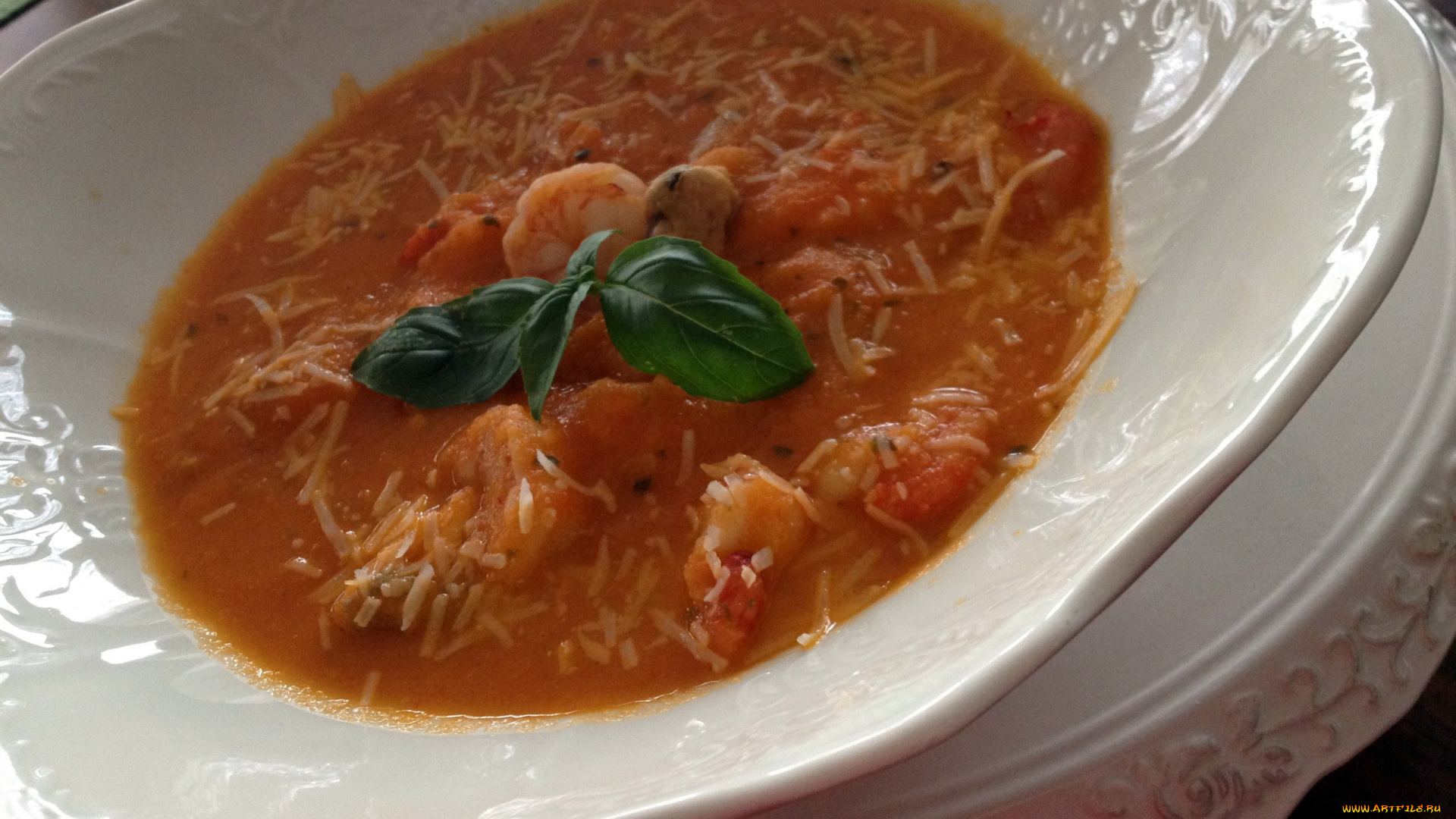 еда, первые, блюда, креветки, базилик, суп