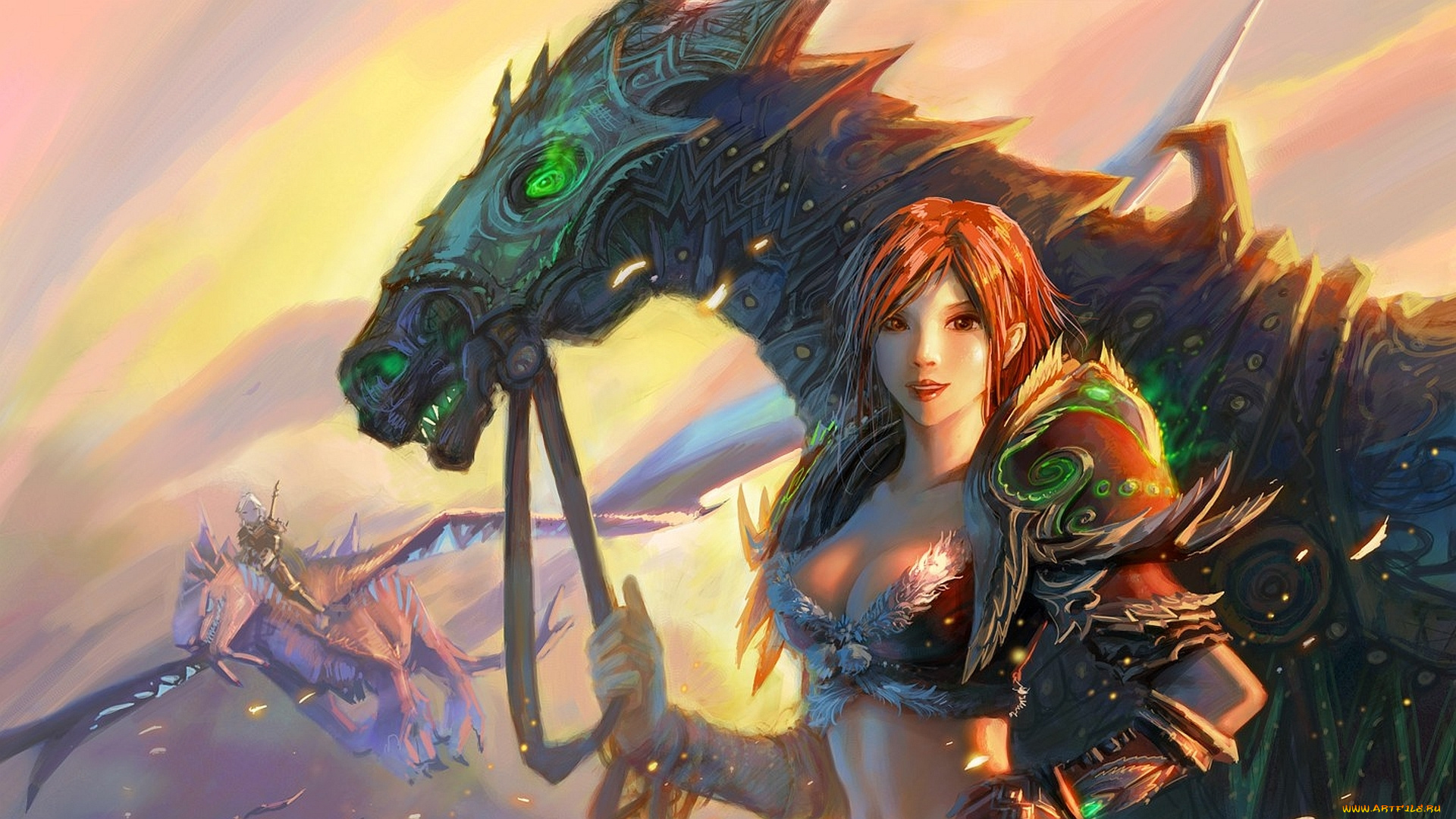 фэнтези, красавицы, и, чудовища, полёт, арт, воин, фентези, лошадь, девушка