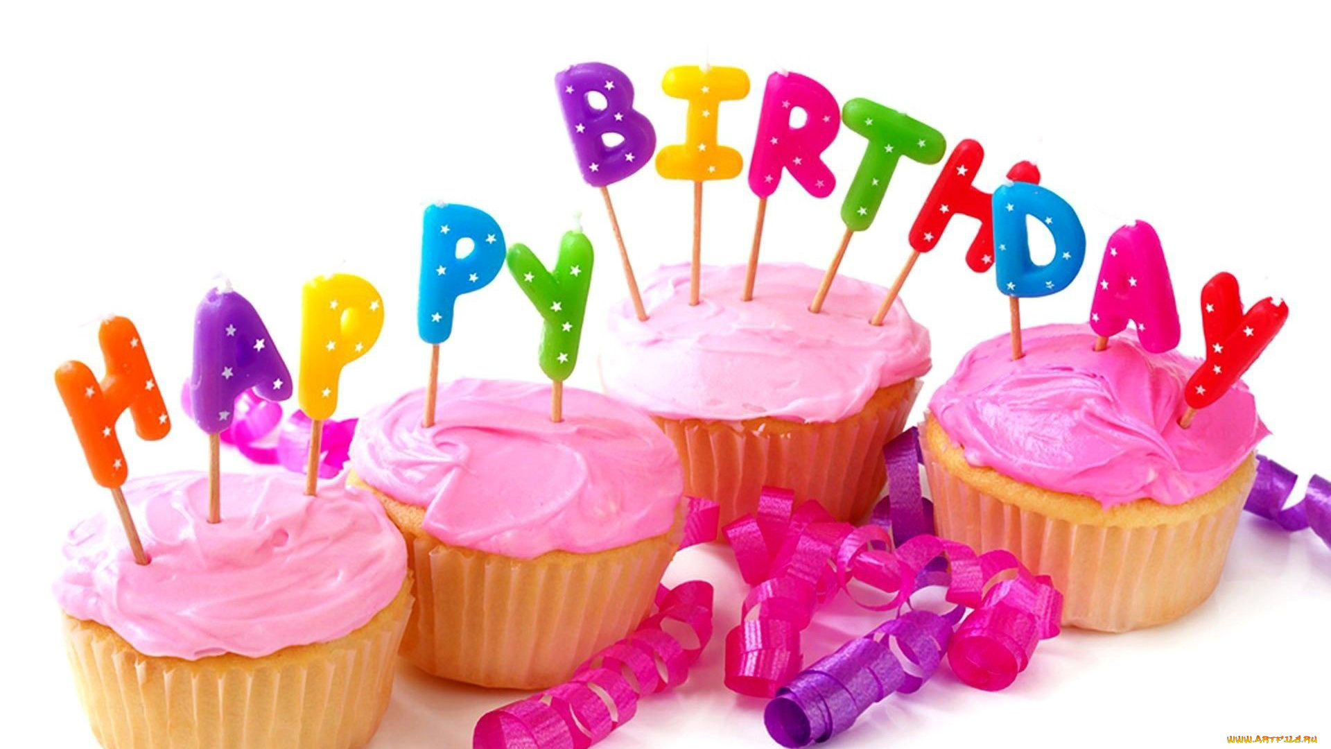 праздничные, день, рождения, кексы, капкейки, серпантин, надпись, поздравление
