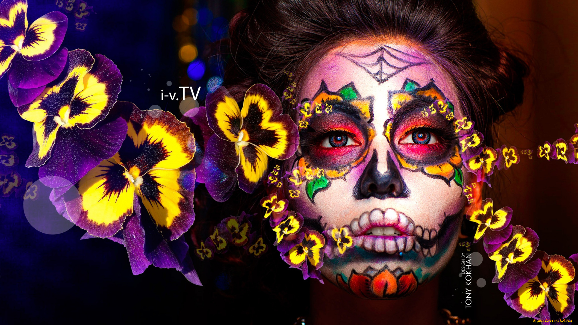 разное, компьютерный, дизайн, цветы, лицо, девушка