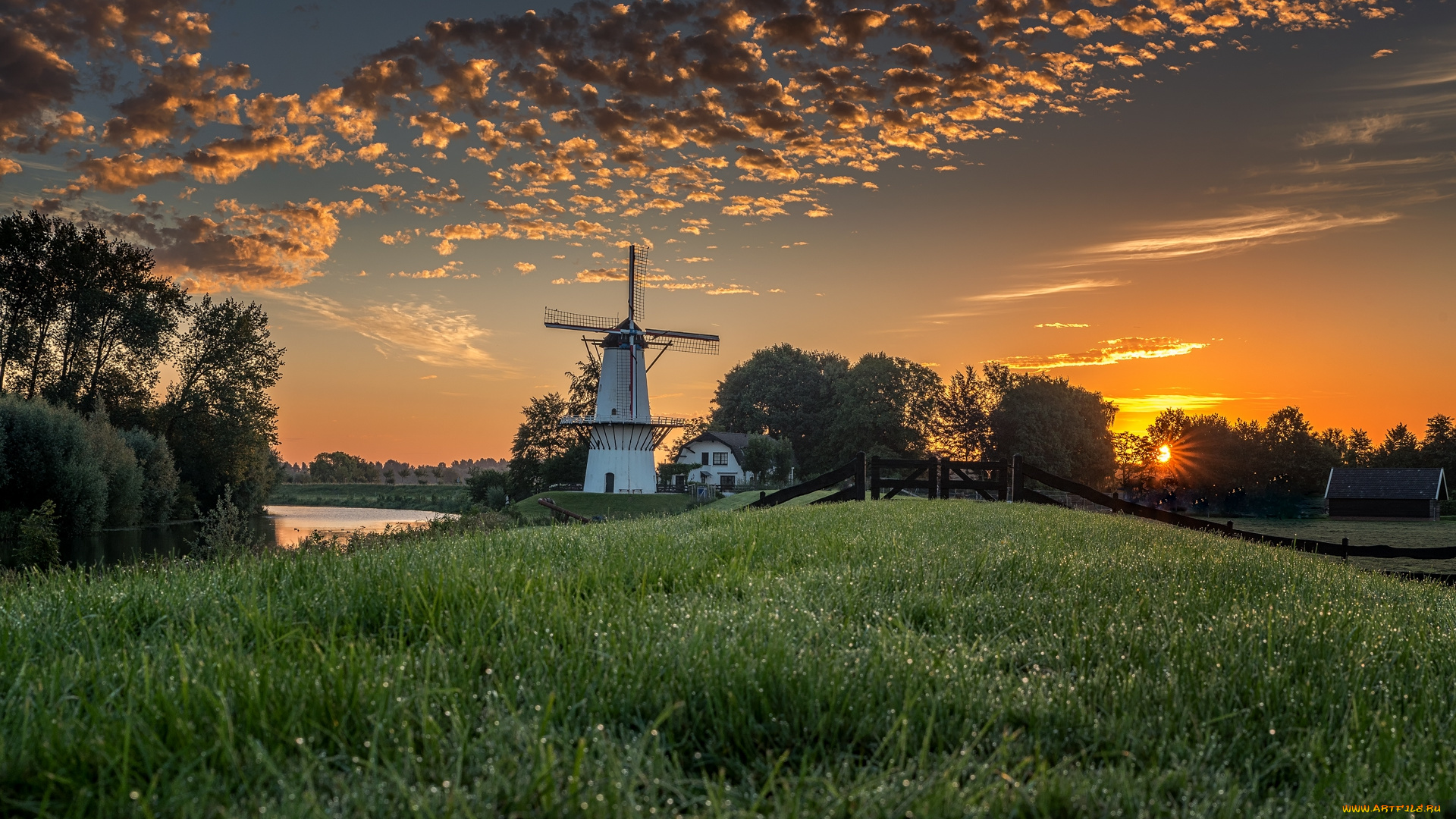 разное, мельницы, река, лес