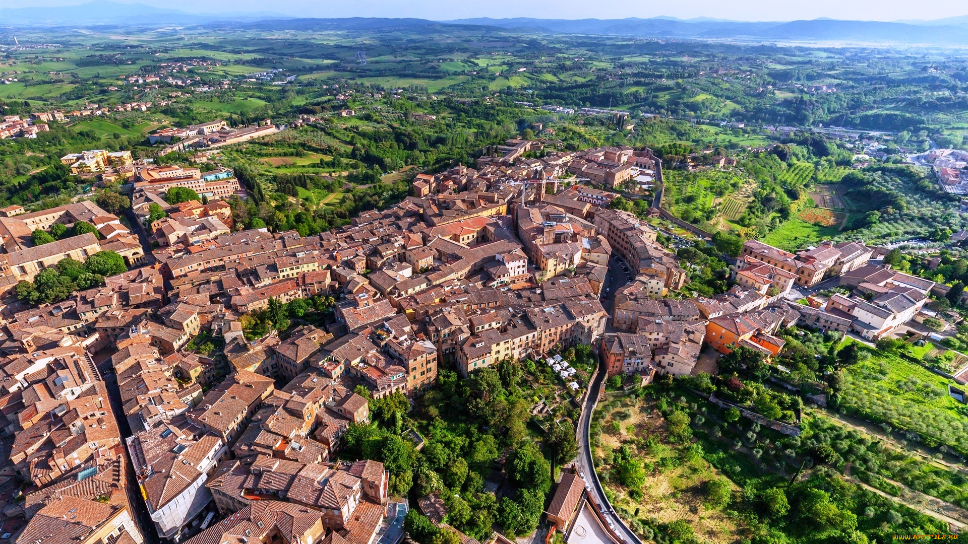 сиена, , италия, города, -, панорамы, деревья, здания, дома, панорама