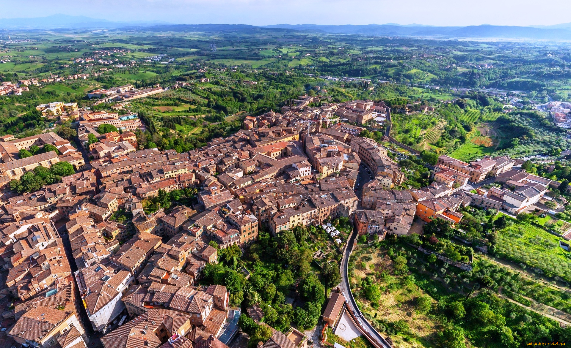 сиена, , италия, города, -, панорамы, деревья, здания, дома, панорама