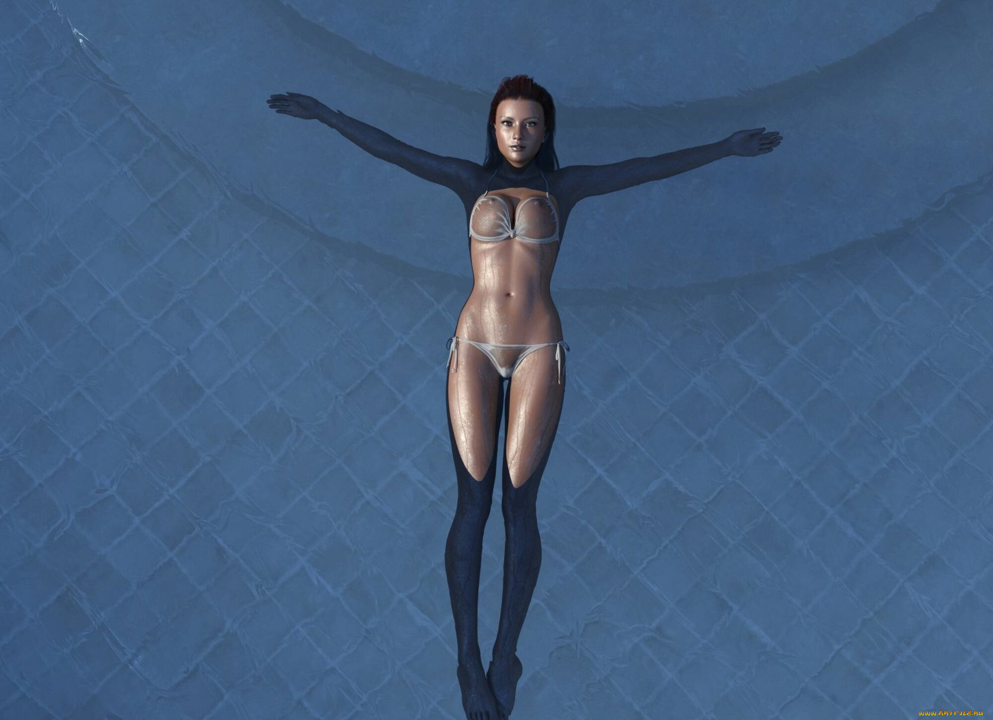 3д, графика, люди, , people, взгляд, девушка, бассейн, фон