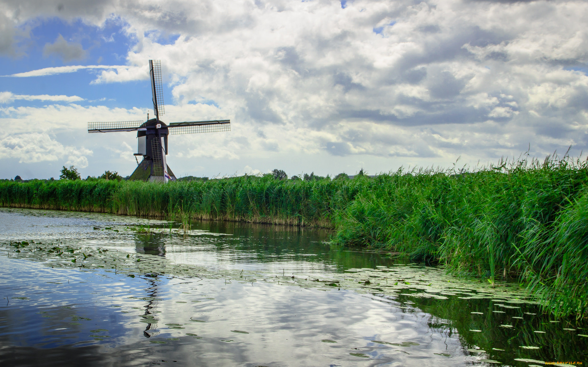 разное, мельницы, река, ветряк
