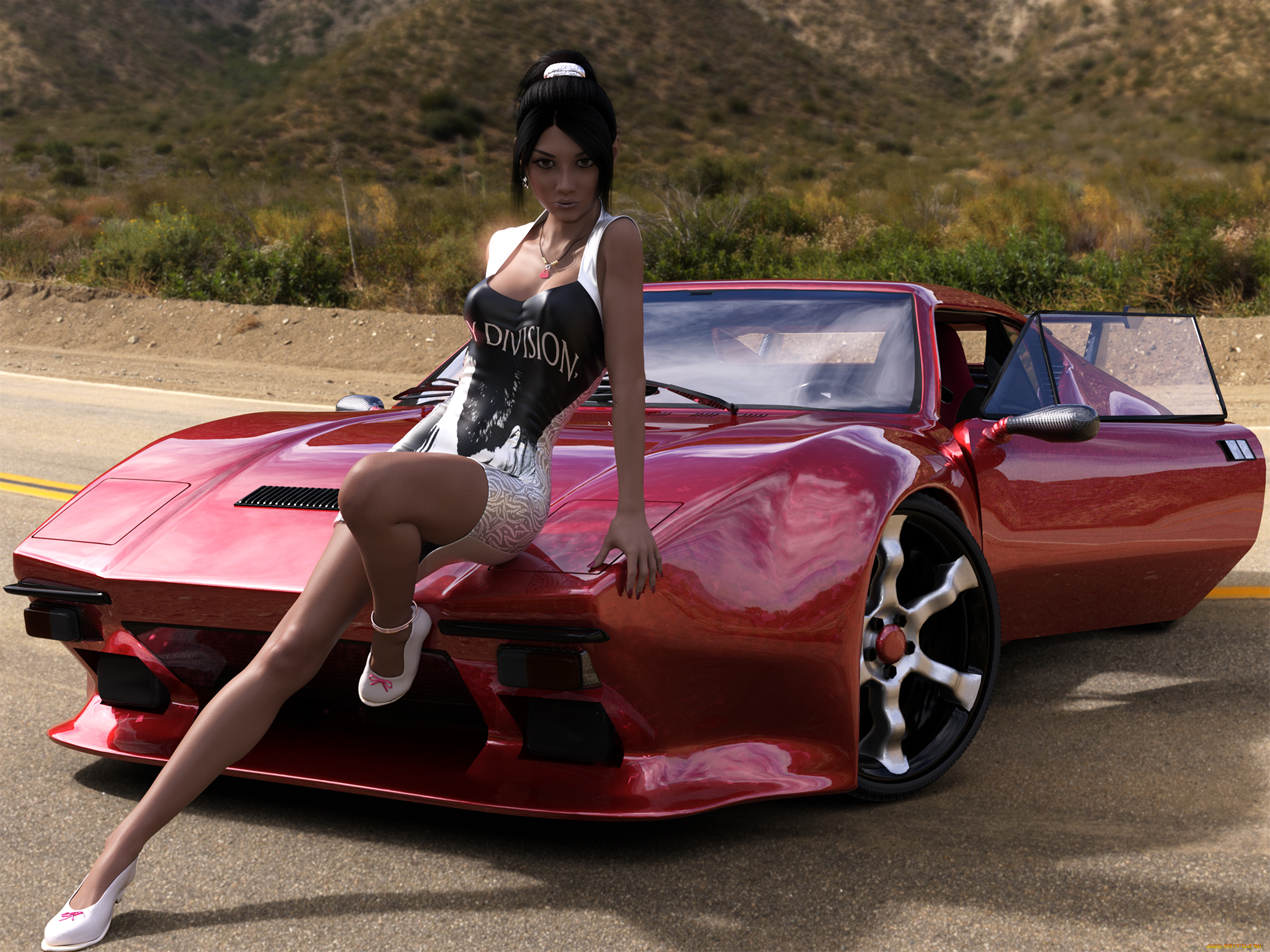 3д, графика, люди-авто, мото, , people-, car, , , moto, автомобиль, девушка, фон, взгляд