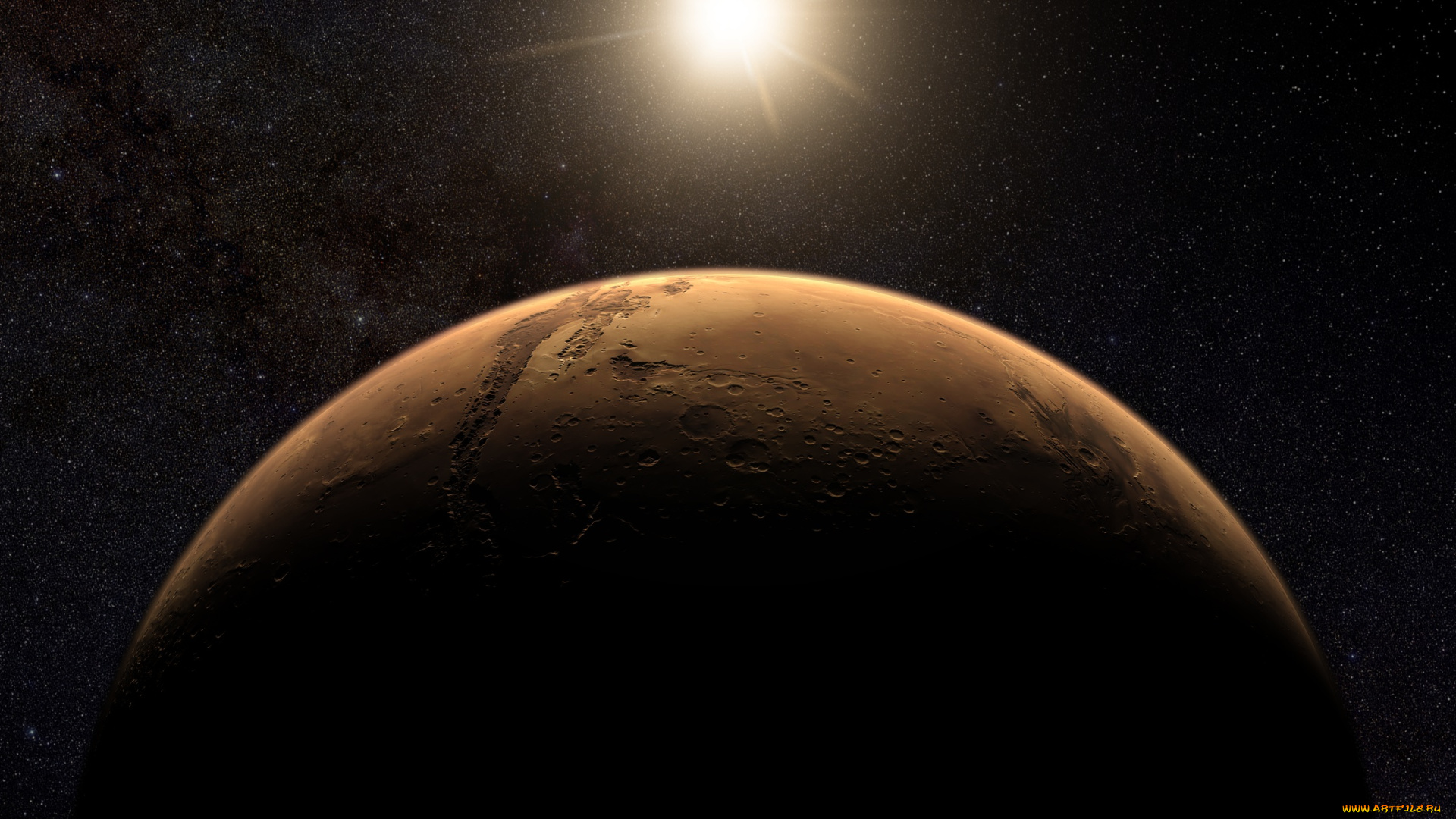 космос, марс, звезды, поверхность, планета