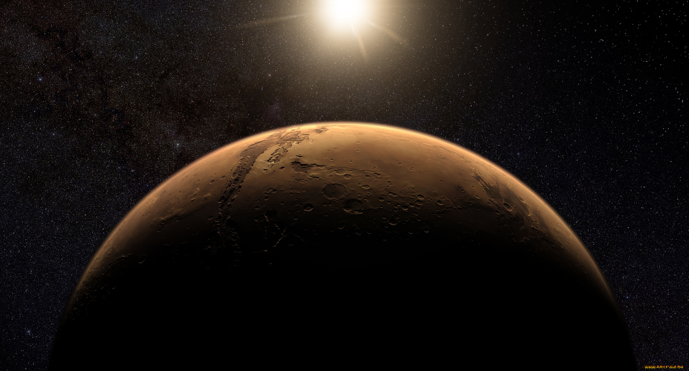 космос, марс, звезды, поверхность, планета
