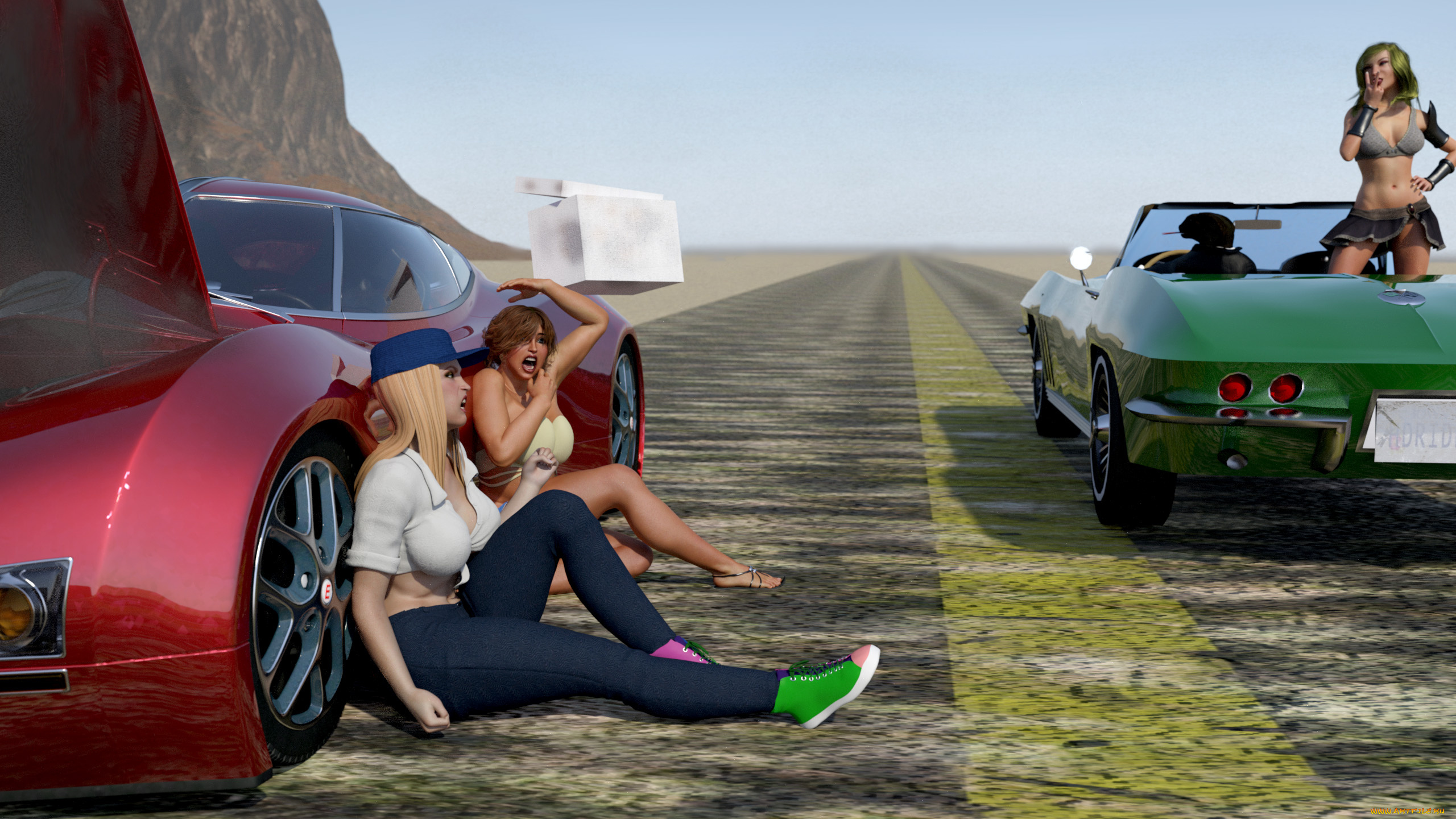 3д, графика, люди-авто, мото, , people-, car, , , moto, девушки, фон, взгляд