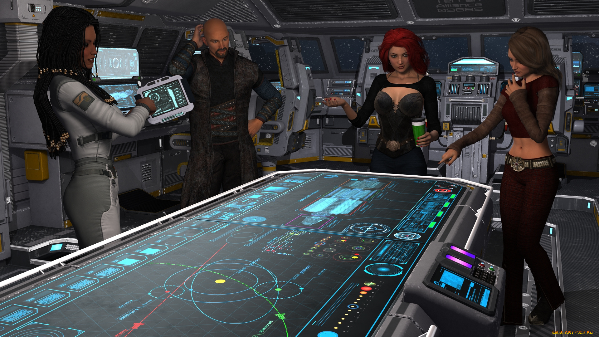 3д, графика, фантазия, , fantasy, девушки, взгляд, фон