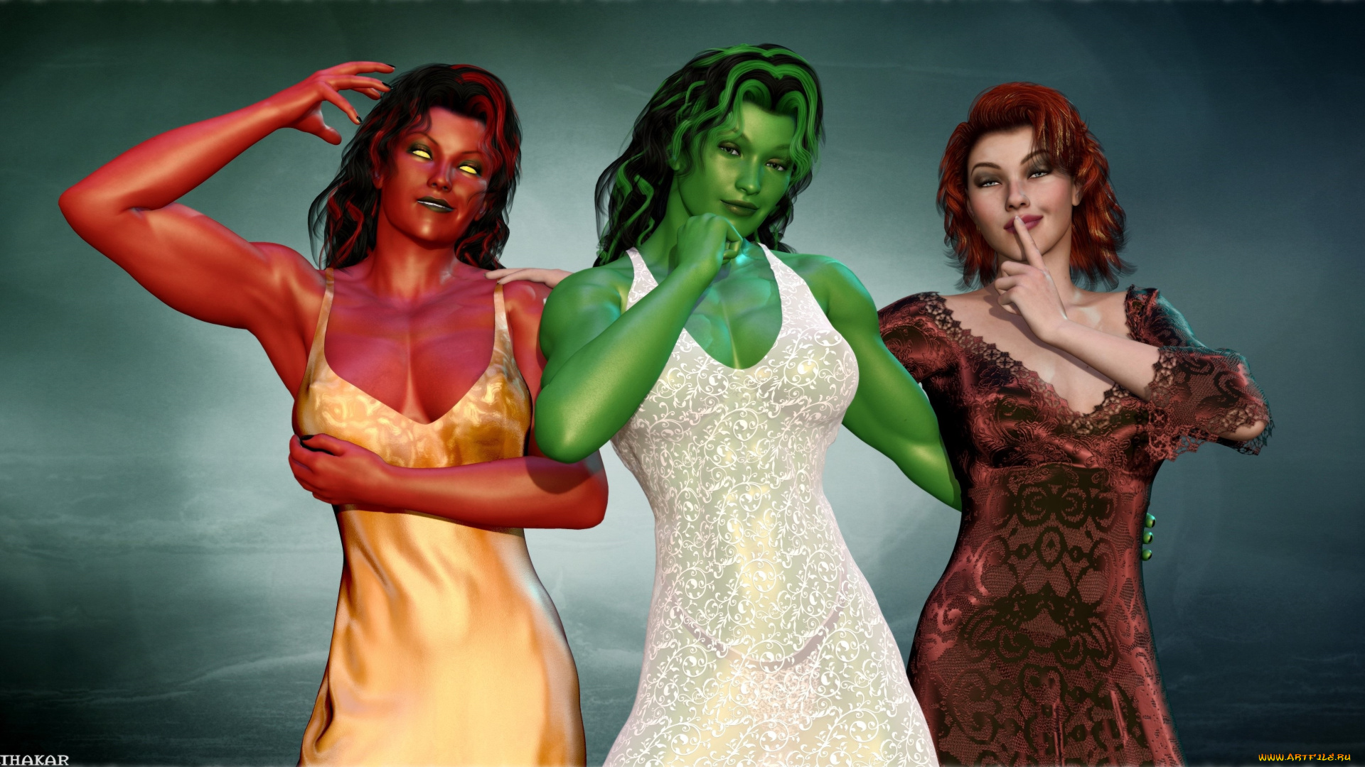 3д, графика, существа, , creatures, фон, взгляд, девушки