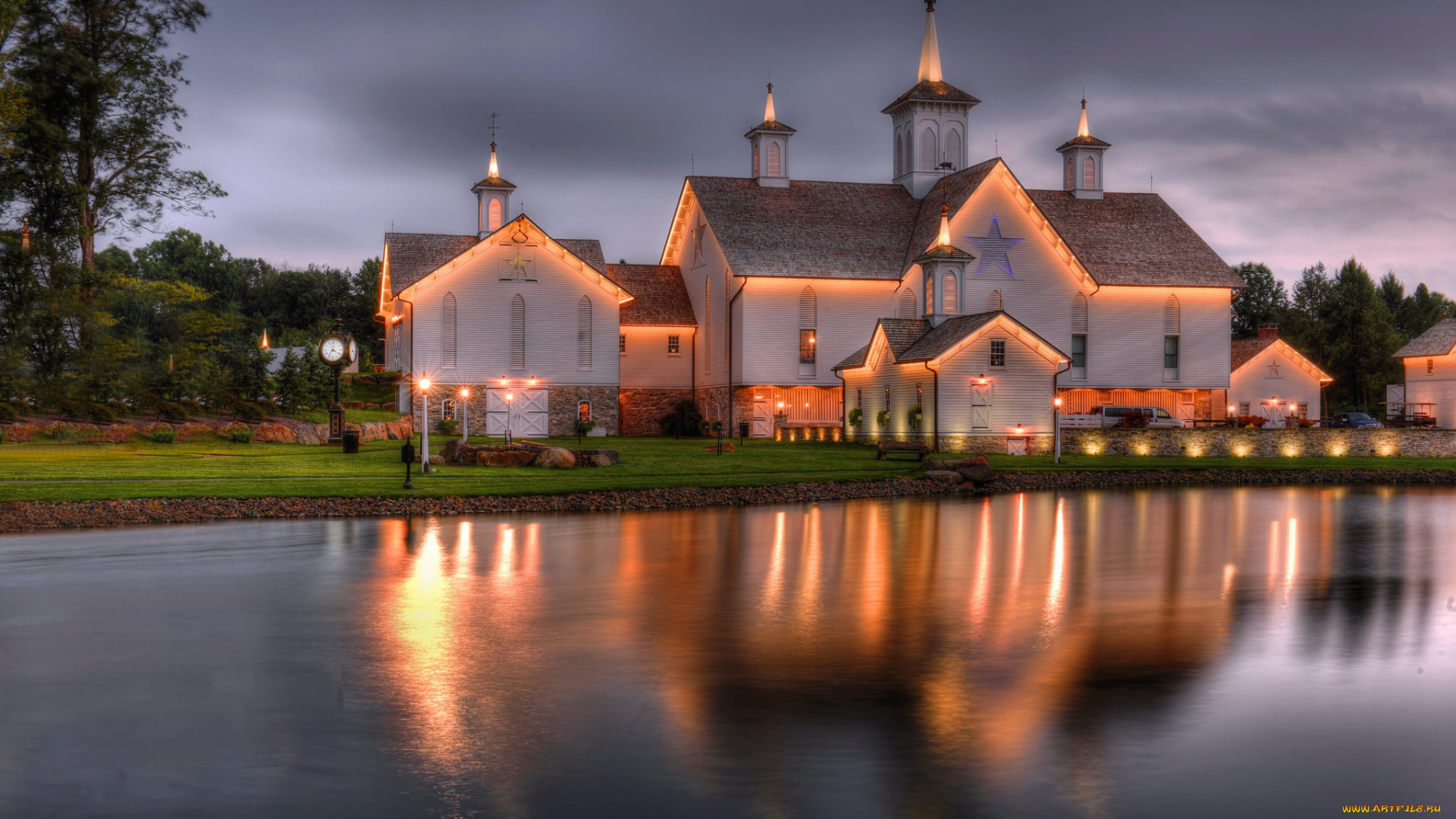 города, -, здания, , дома, вечер, огни, west, donegal, township, пенсильвания