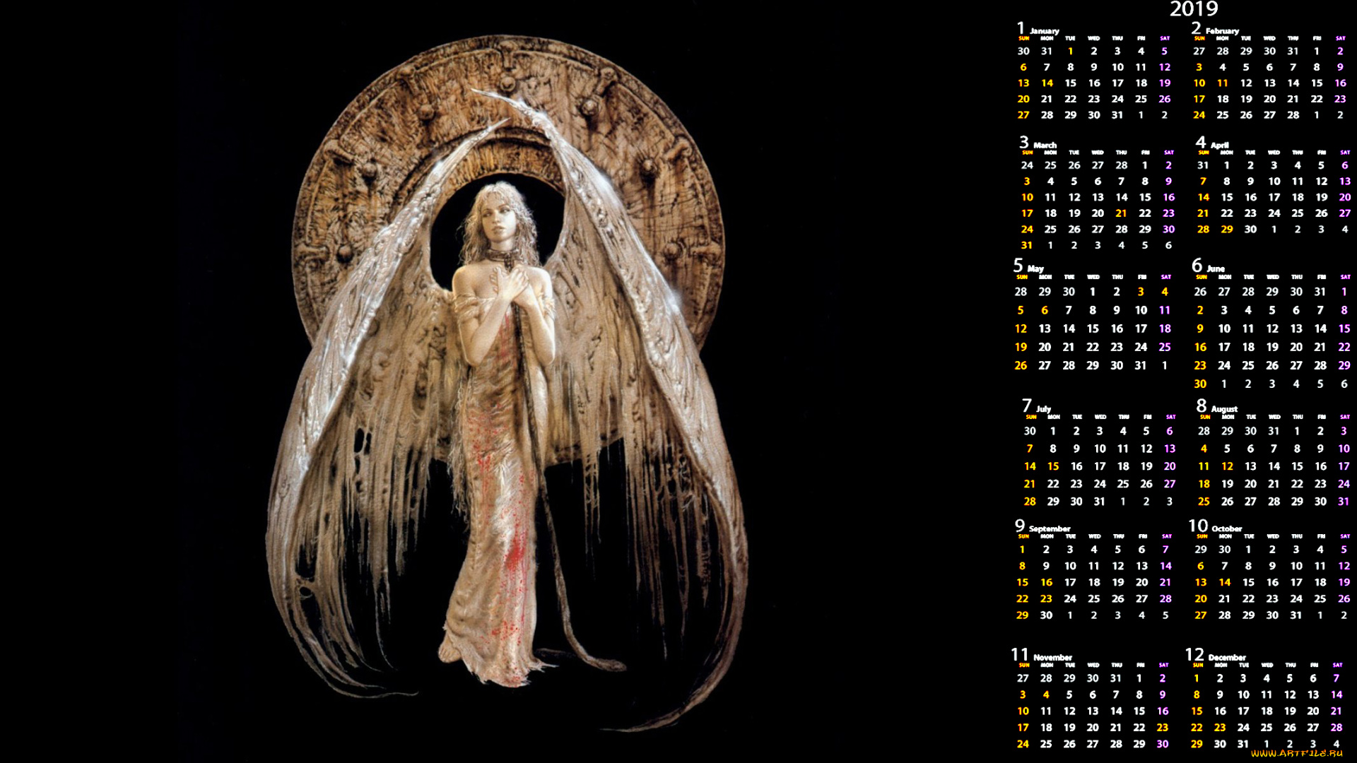 календари, фэнтези, крылья, девушка