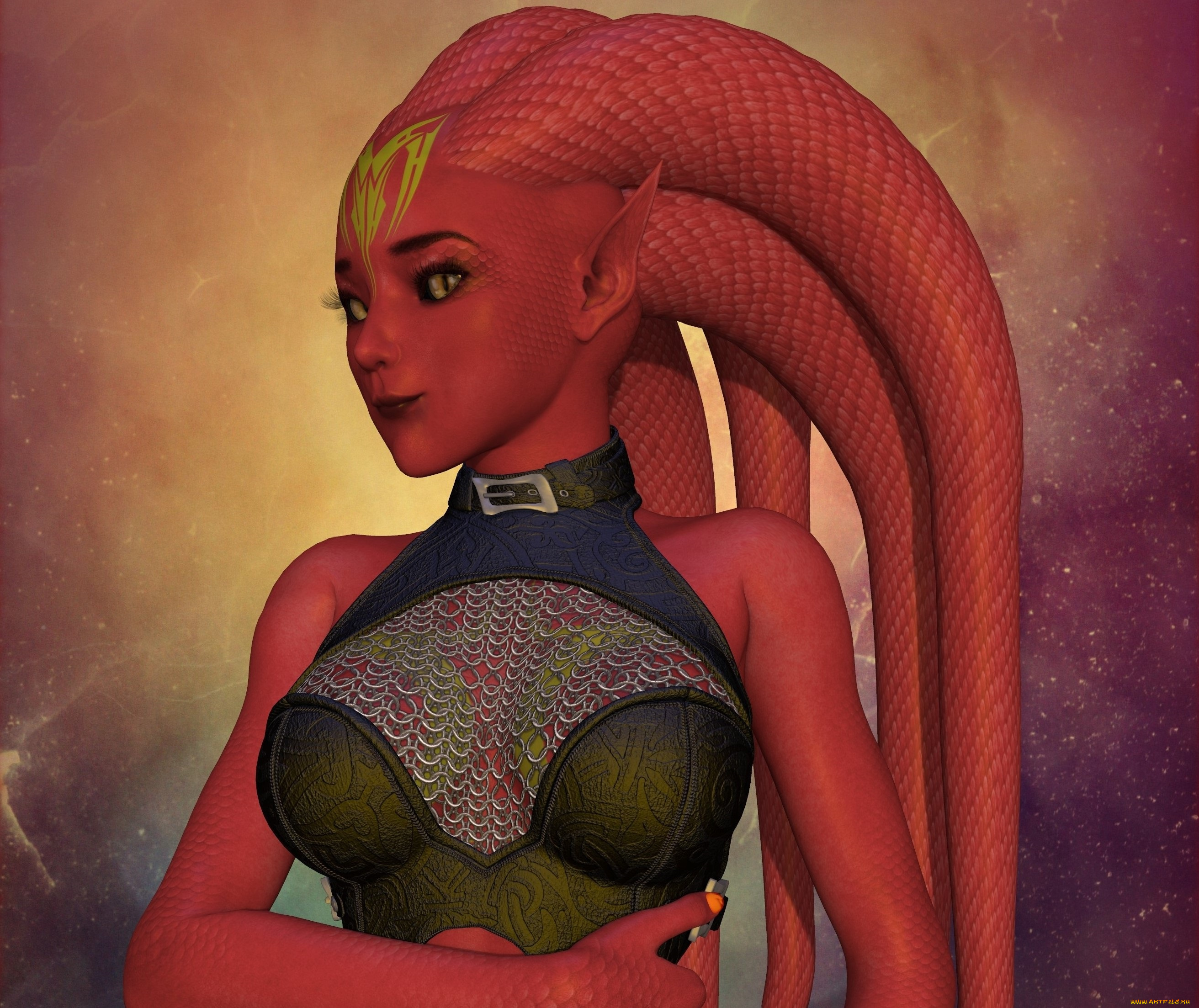 3д, графика, существа, , creatures, взгляд, девушка, фон