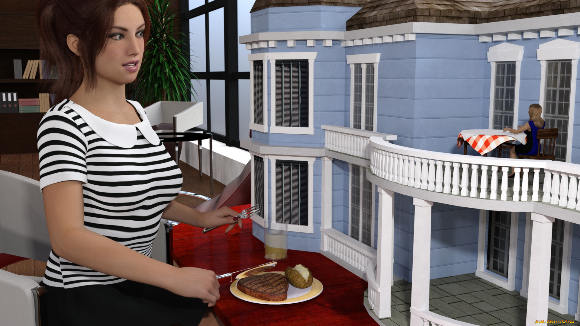 3д, графика, фантазия, , fantasy, фон, взгляд, девушка