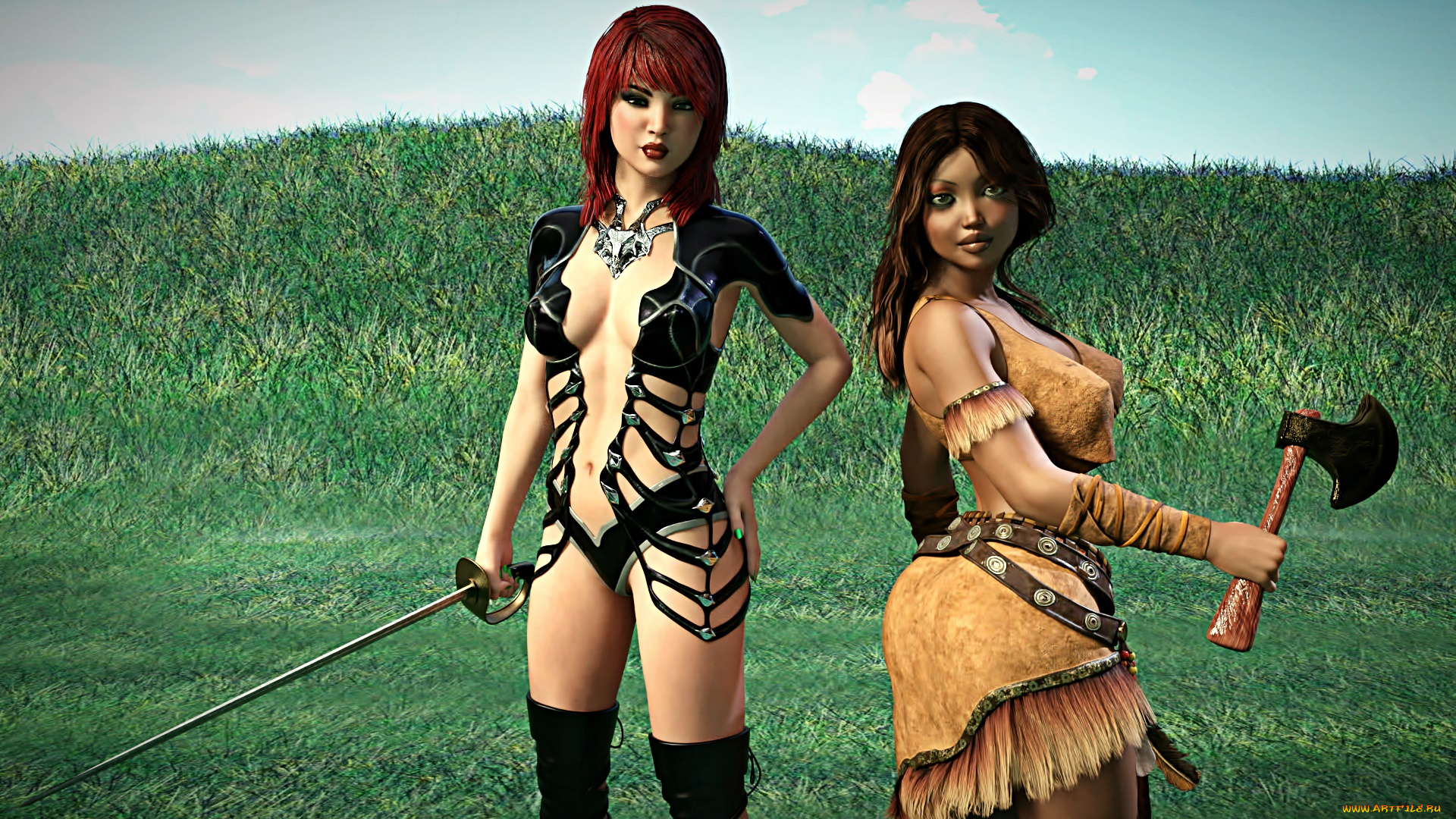 3д, графика, фантазия, , fantasy, взгляд, девушки, фон