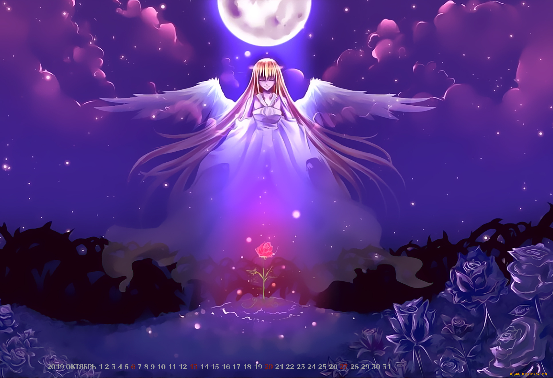 календари, фэнтези, calendar, цветы, крылья, девушка, 2019, ангел