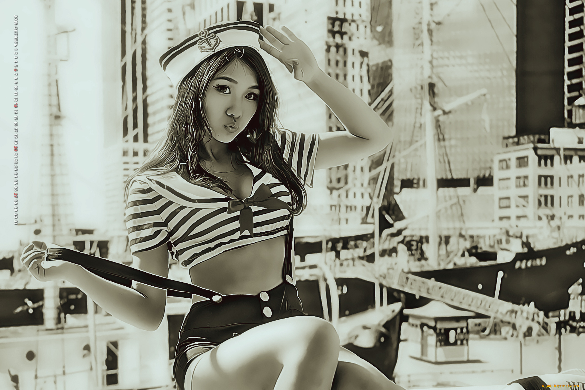 календари, компьютерный, дизайн, 2019, calendar, корабль, модель, униформа, азиатка, девушка