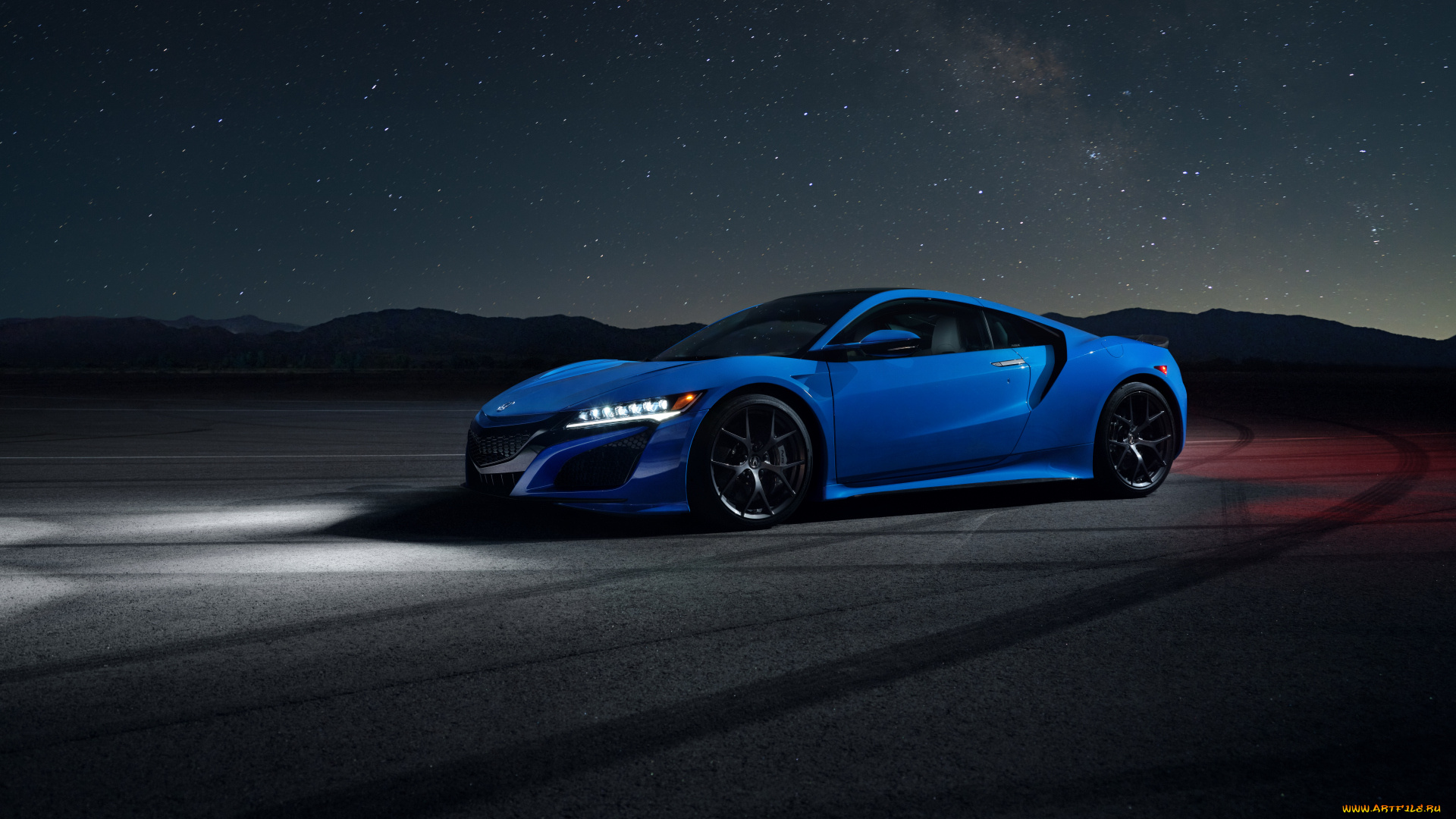 автомобили, acura, nsx, long, beach, blue, pearl, 2021, ночь, фары, акура, купе