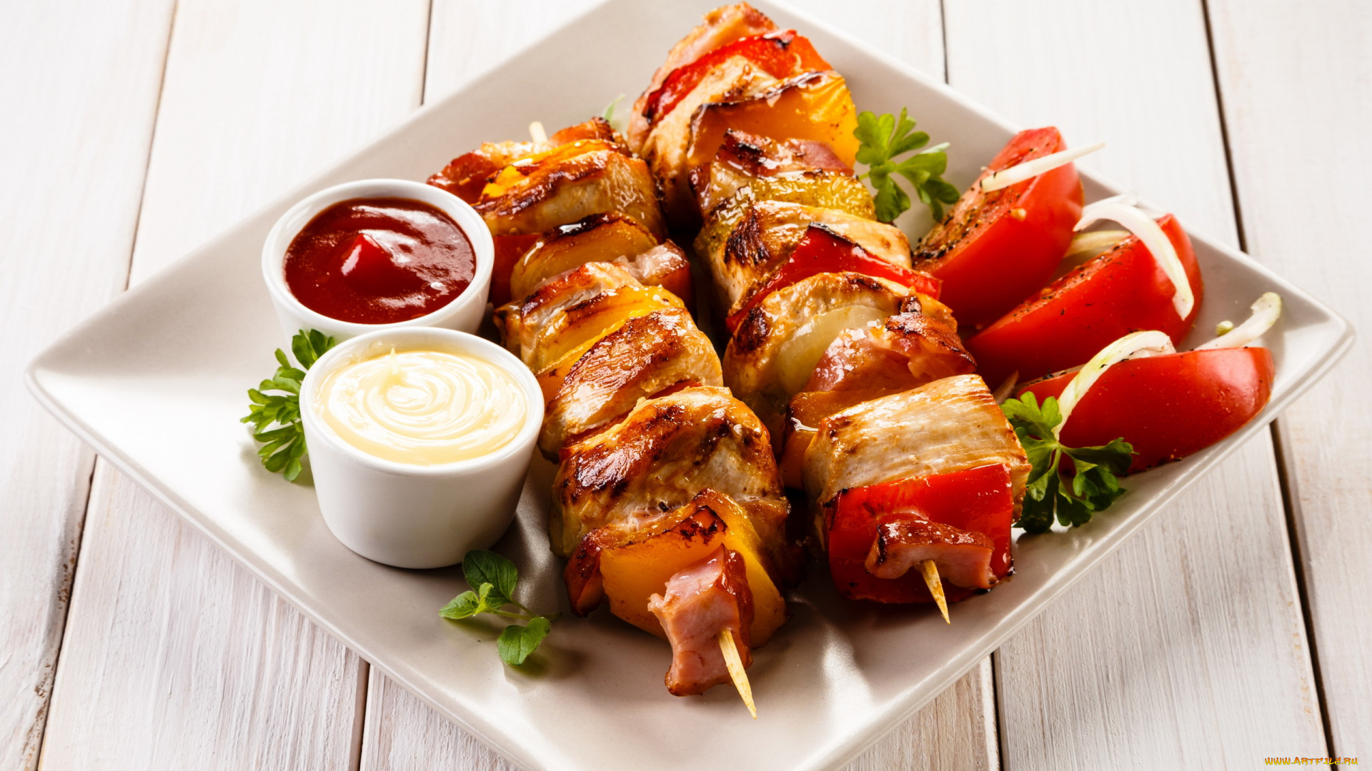 еда, шашлык, , барбекю, помидоры, соус