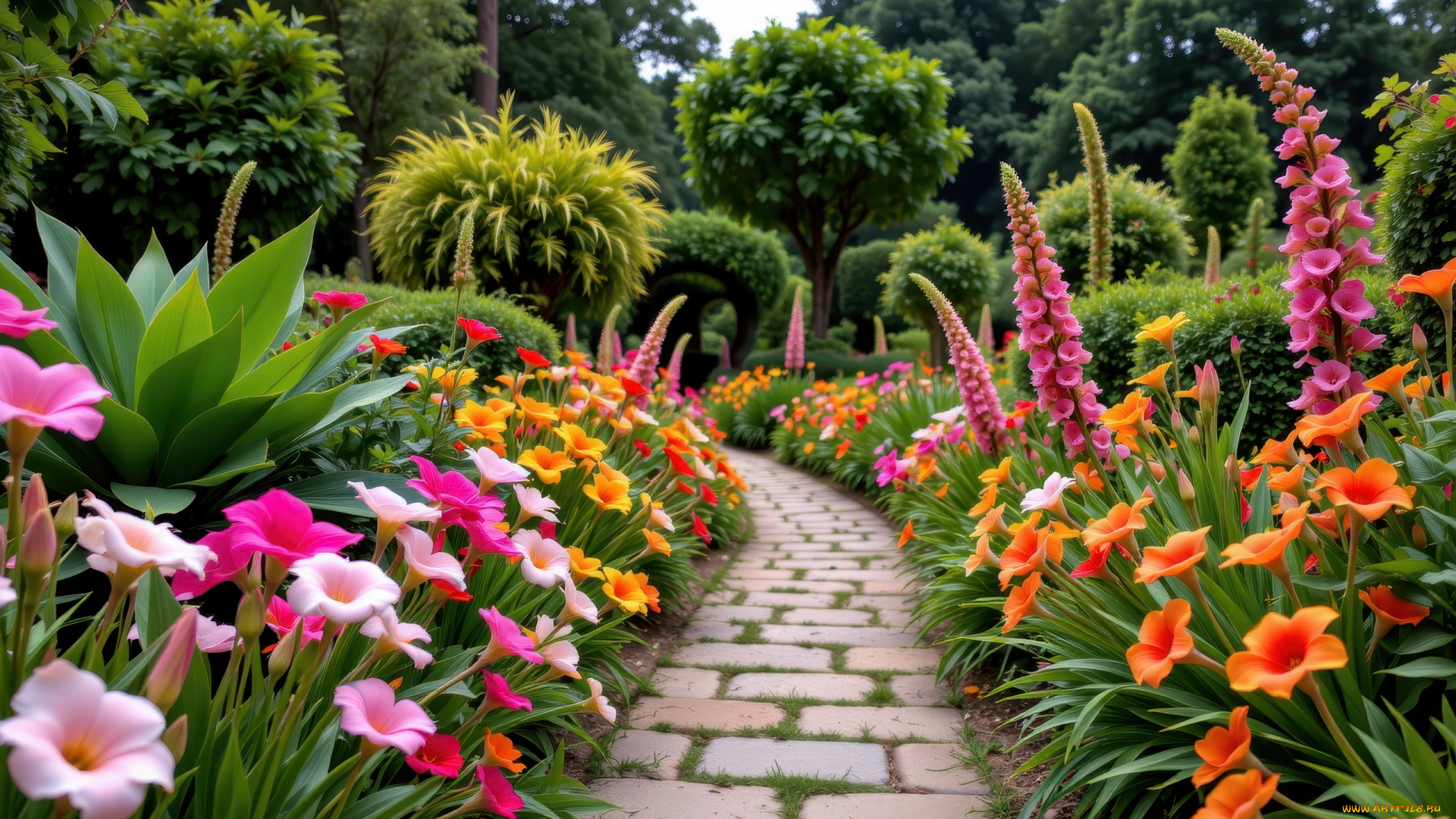 автор, wp, stl, 3д, графика, природа, , nature, парк, аллея, деревья, цветы