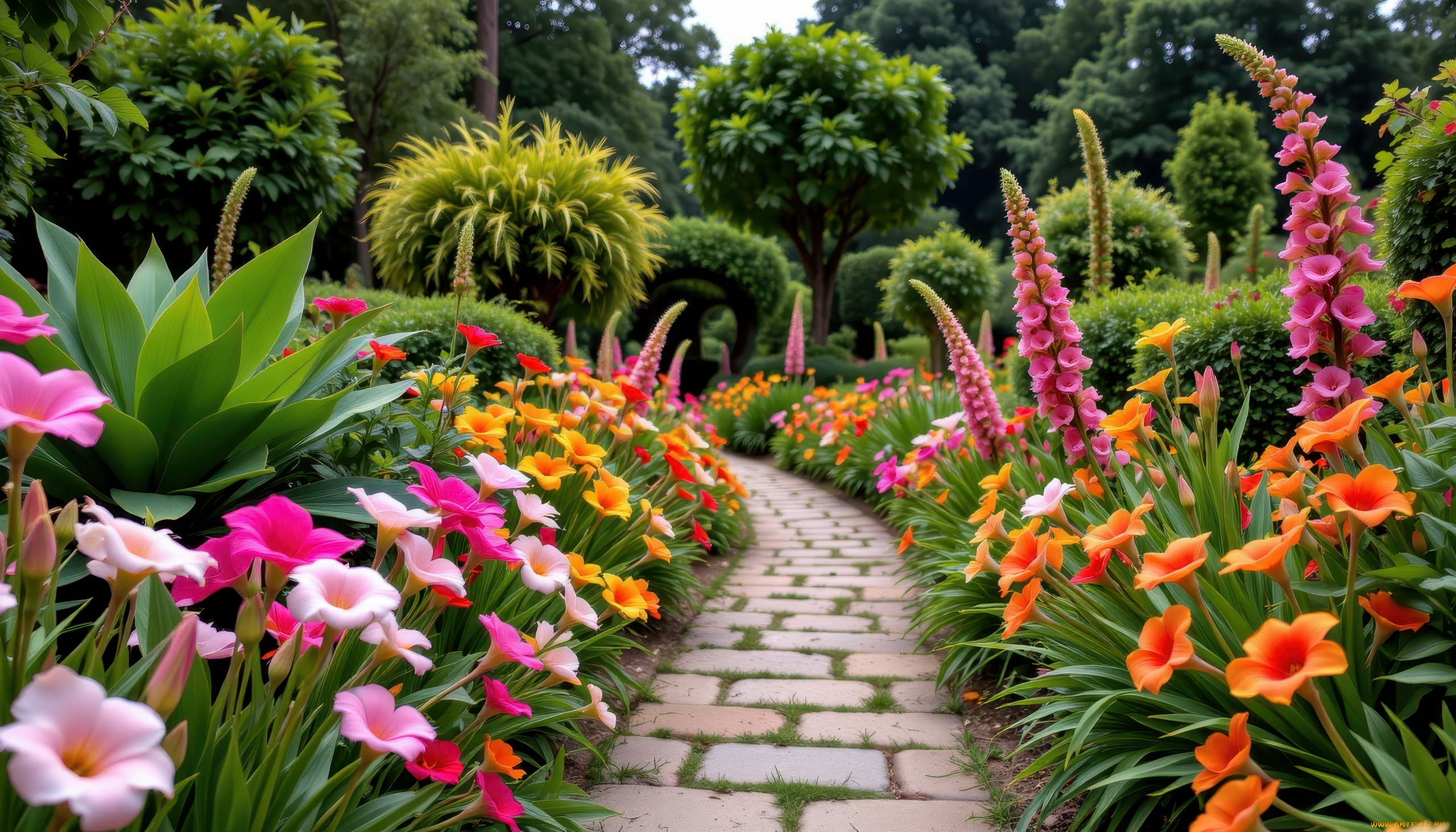 автор, wp, stl, 3д, графика, природа, , nature, парк, аллея, деревья, цветы