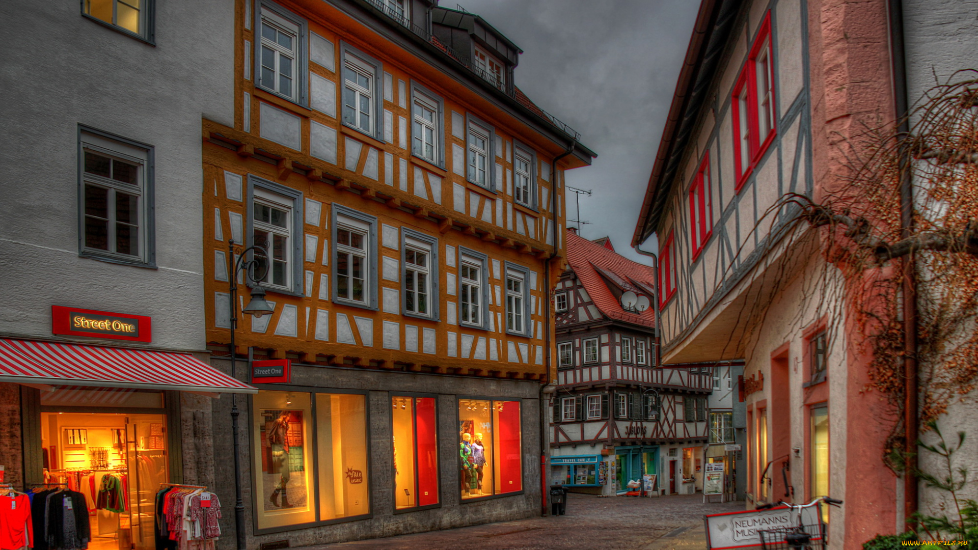 германия, вайблинген, города, улицы, площади, набережные, улица, сумерки, дома