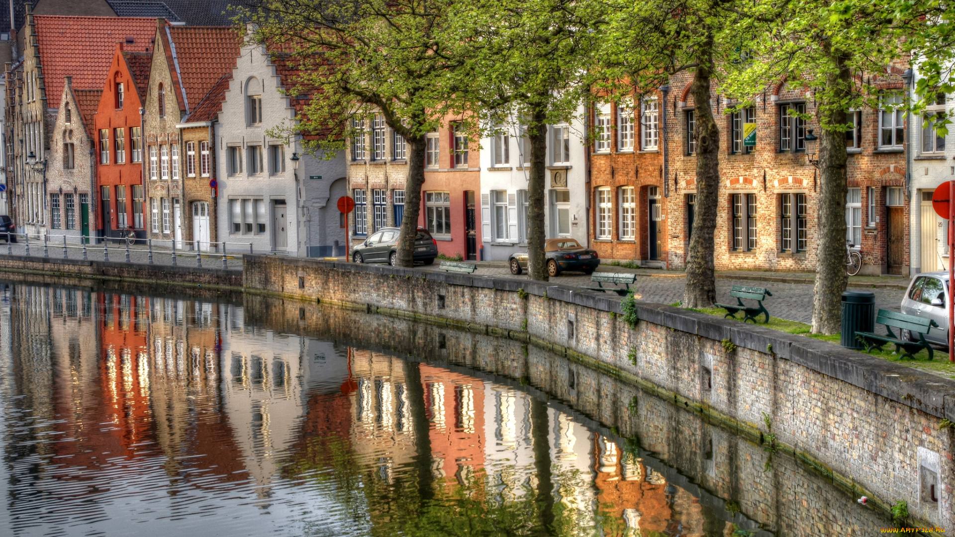города, брюгге, бельгия, канал, дома, река, улица, город, набережная