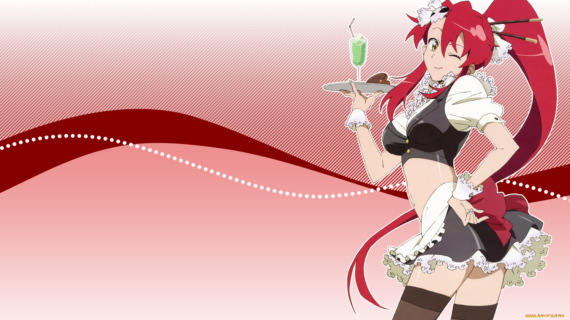 аниме, tengen, toppa, gurren, lagann, девушка, поднос, коктейль, gurren-lagann, yoko, littner