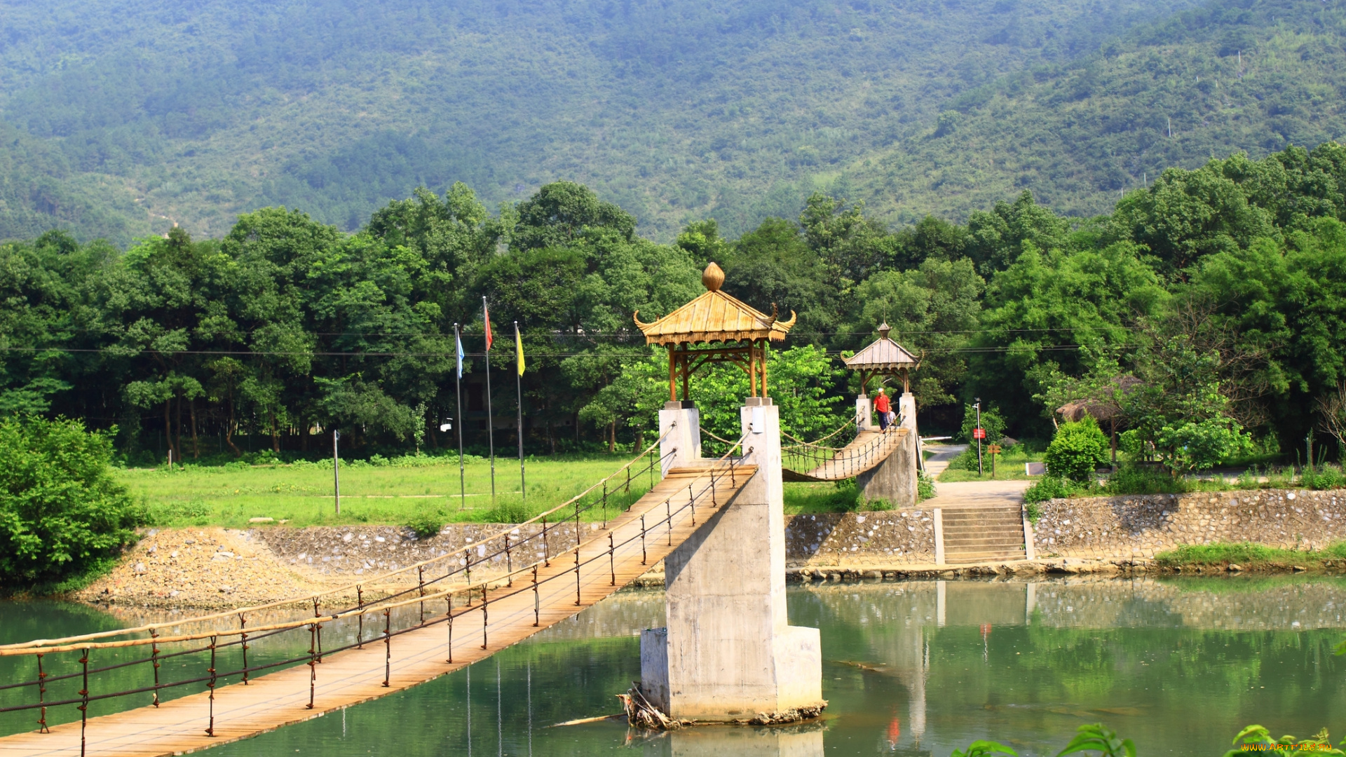 города, мосты, мост, деревья, река