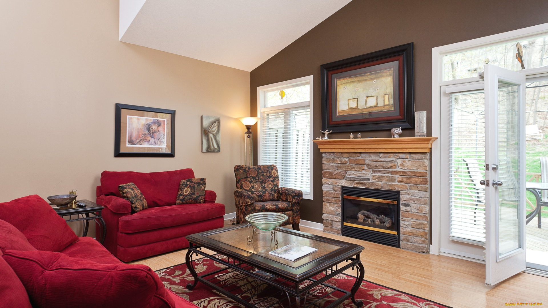 интерьер, гостиная, диваны, камин