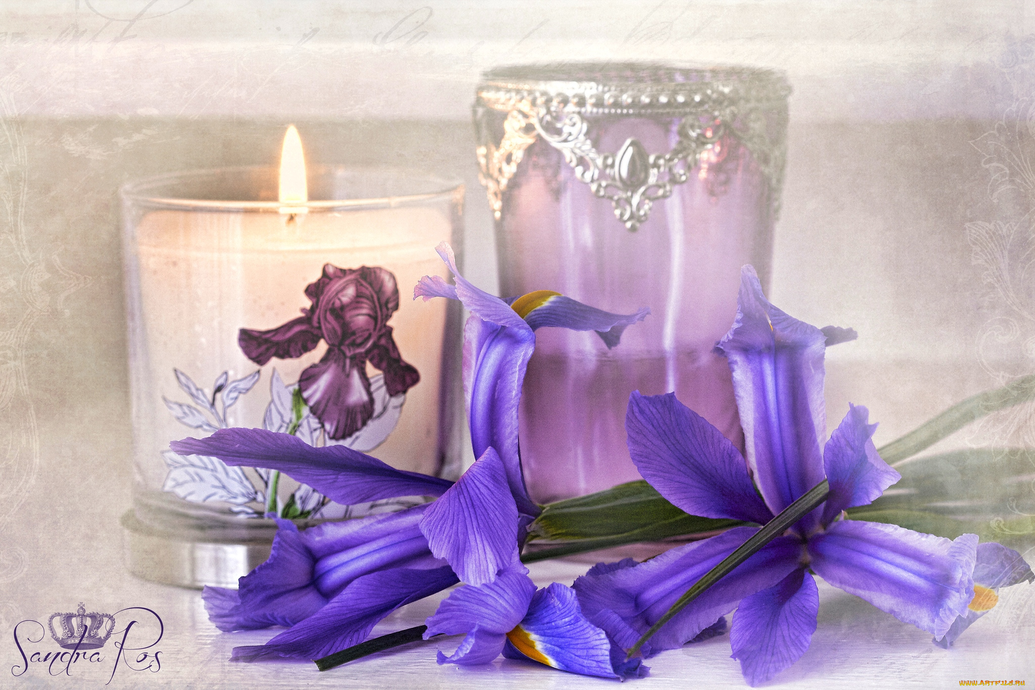 разное, свечи, пламя, ирисы